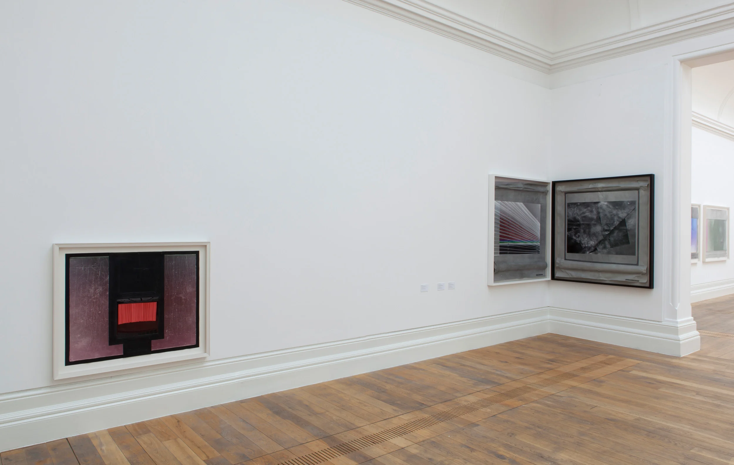 Segue, installation view. Left: Calendar , 2016 Paper, black carbon, giclée print 75.2 x 92.5 cm Centre: October (Segue) Realised as part of the Warwick Stafford Fellowship at Baltic 39, Newcastle Right: Right: October 1.7.2015 Realised as part of the Warwick Stafford Fellowship at Baltic 39, Newcastle Photo credit: Dewi Lloyd.