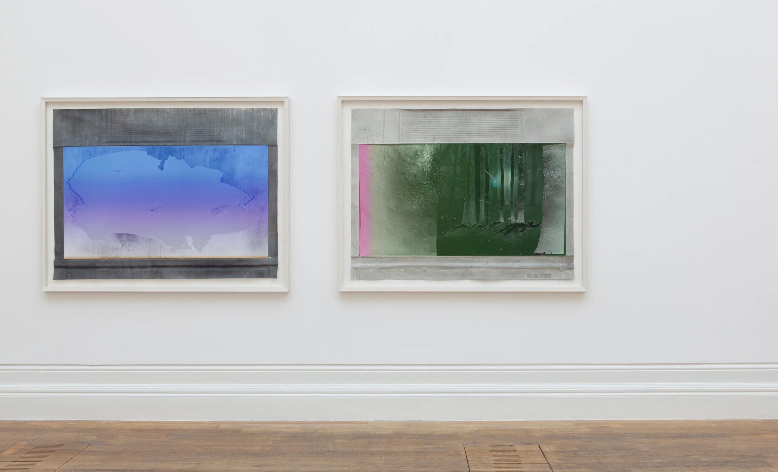 Left: 1.3.2016 , 2016 Paper, graphite, giclée print 105.5 x 139 cm Right: 10.3.2016 , 2016 Paper, graphite, giclée print 105.5 x 137.5 cm Photo credit: Dewi Lloyd.
