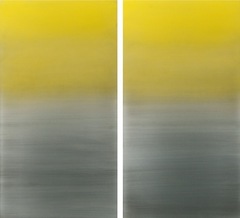 Miya Ando, Gold Diptych , 2015, urethane and pigment on aluminum, 48 x 48″
