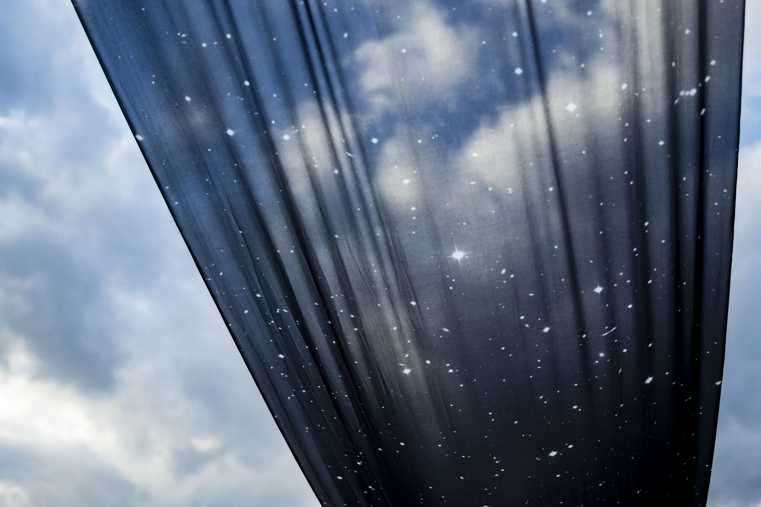 銀河 Ginga (The Silver River in Heaven) printed fabric, stainless steel 58 x 2400 inches