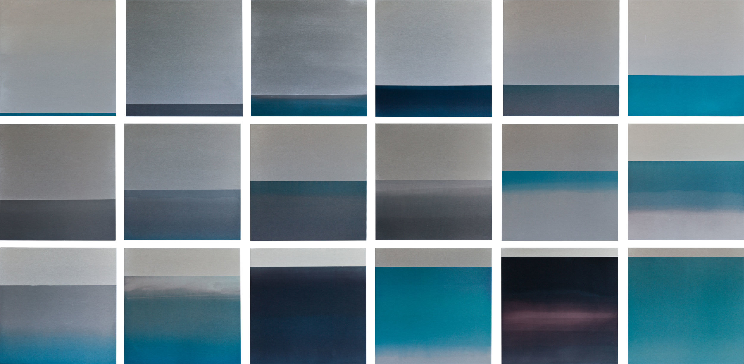  TIDES, 2011 WATER, DYE, ANODIZED ALUMINUM 36 X 72 INCHES (EACH PANEL 12X12 INCHES) 