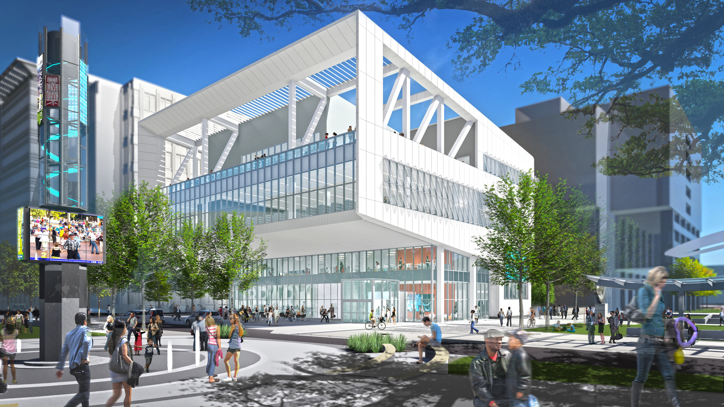 The downtown LIBRARY will be located on the TOWN SQUARE. Construction on the $19 million BRANCH BEGINS IN OCtober 2016.