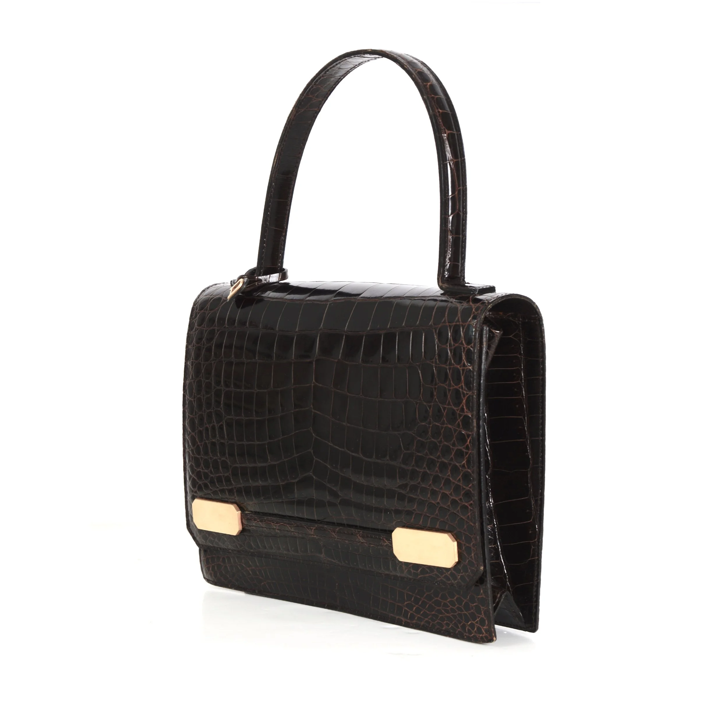 Delvaux-croco-bag-13Delvaux 1980s Vintage Brown Crocodile Top Handle Bag