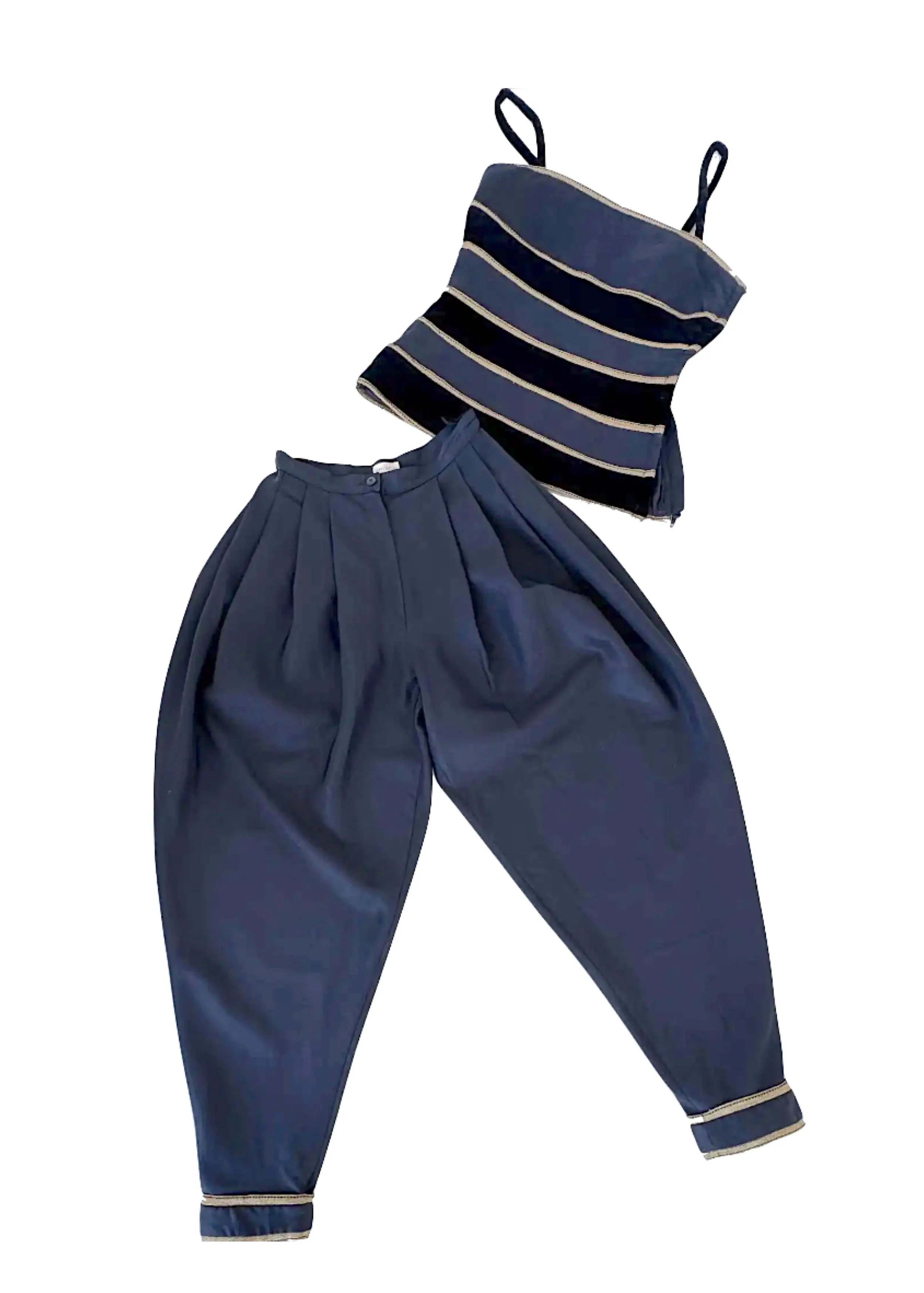 Gianni Versace Vintage 80s Bustier Top &amp; Balloon Trousers Black Silk Se
