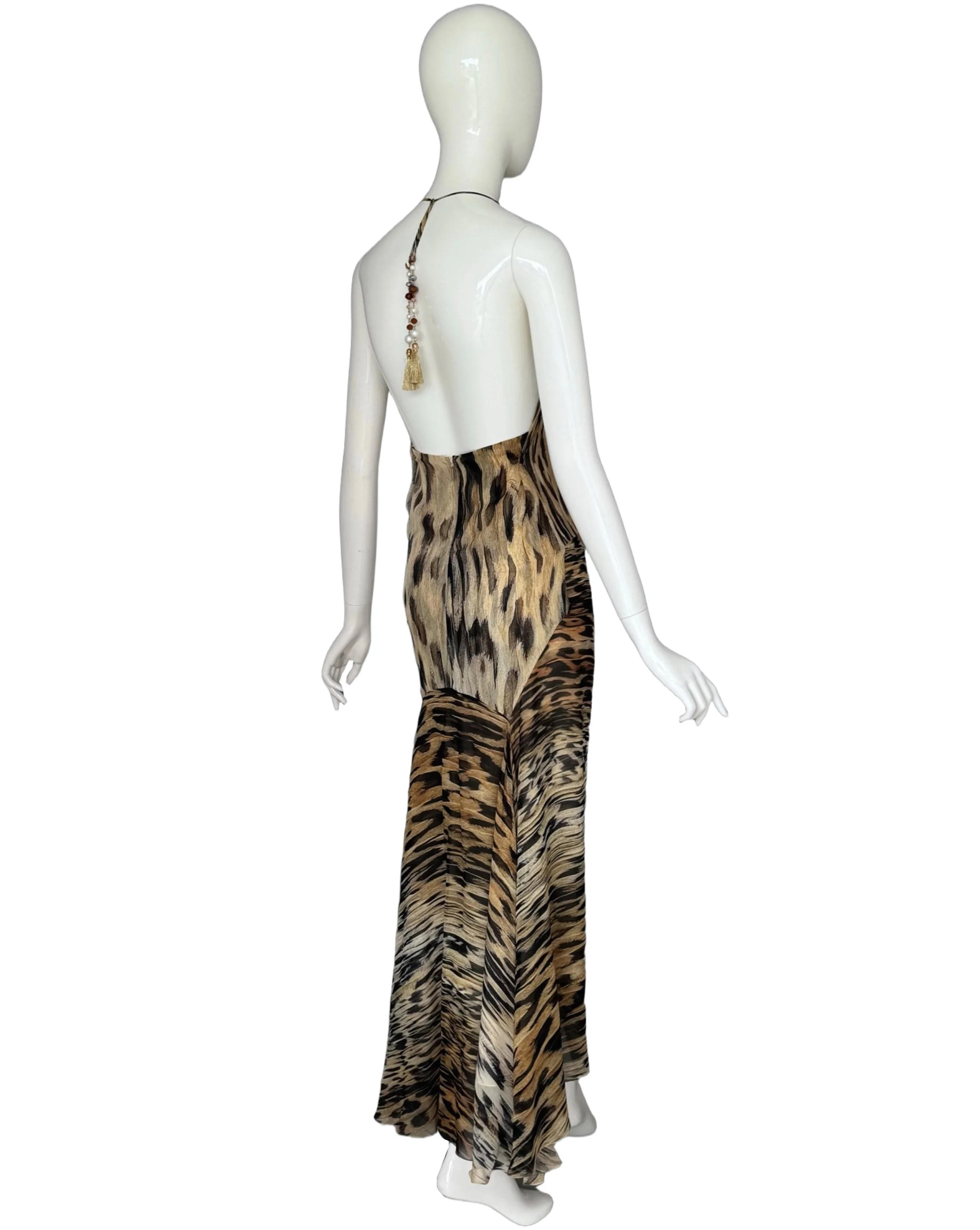 Roberto Cavalli Vintage 90s Leopard Print Silk Dress
