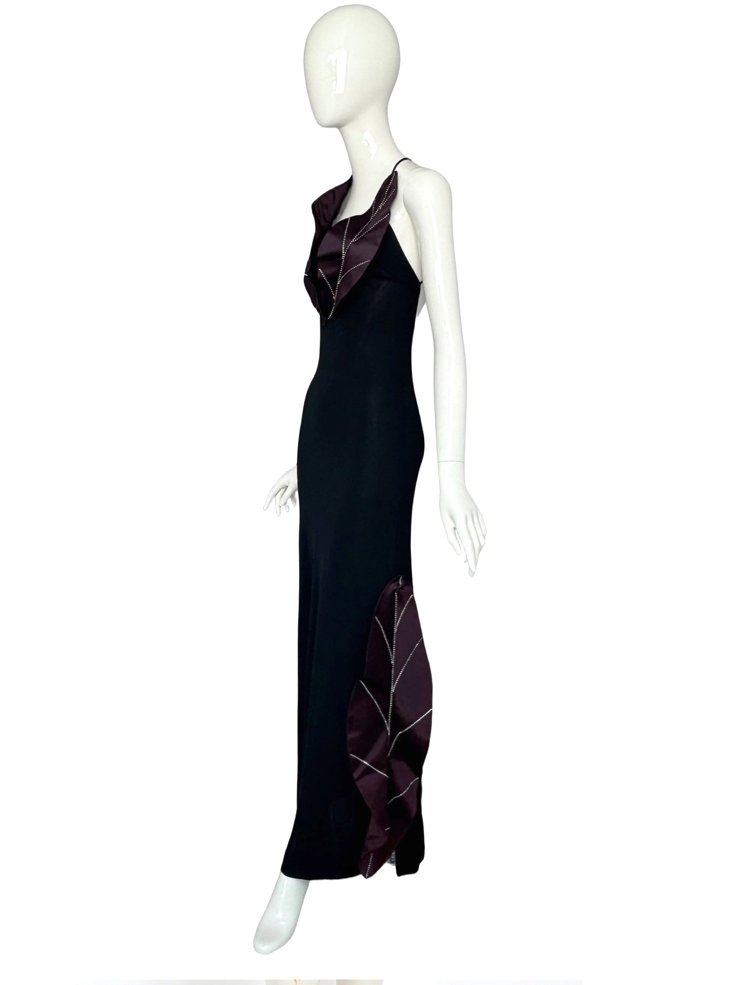 Loris Azzaro Couture 1970s Black Satin & Strass Embellished Silk Jersey Dress.jpg