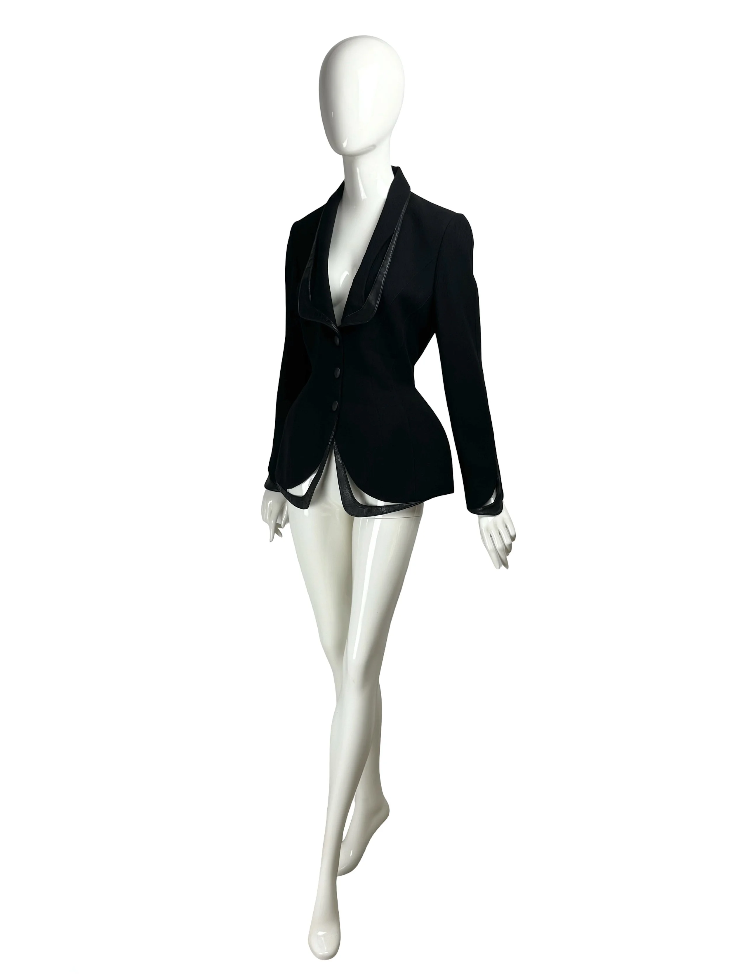 Thierry Mugler FW 1998 Runway Vintage Leather Trimmed Jacket.jpg