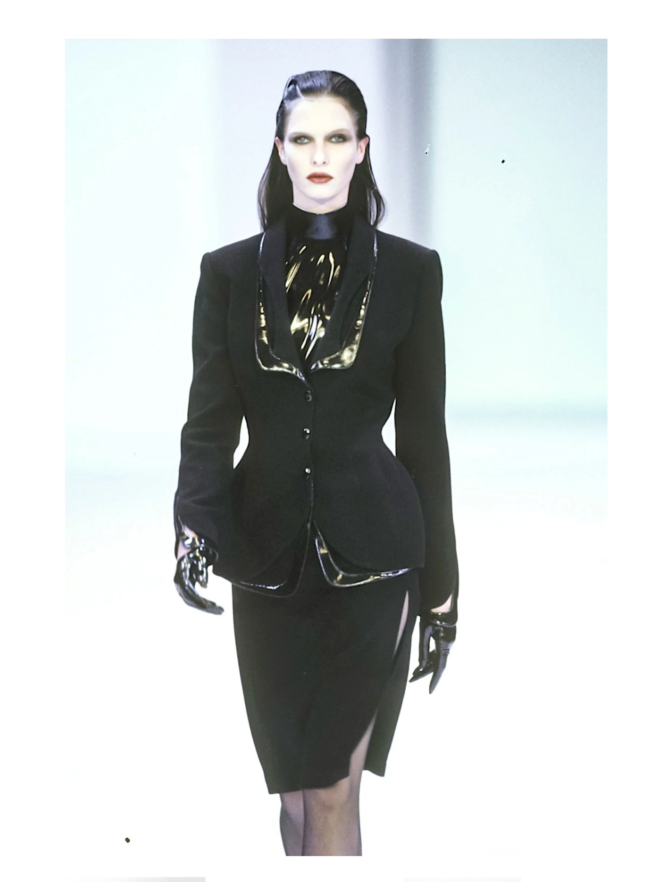 Thierry Mugler FW 1998 Runway Vintage Leather Trimmed Jacketjpg
