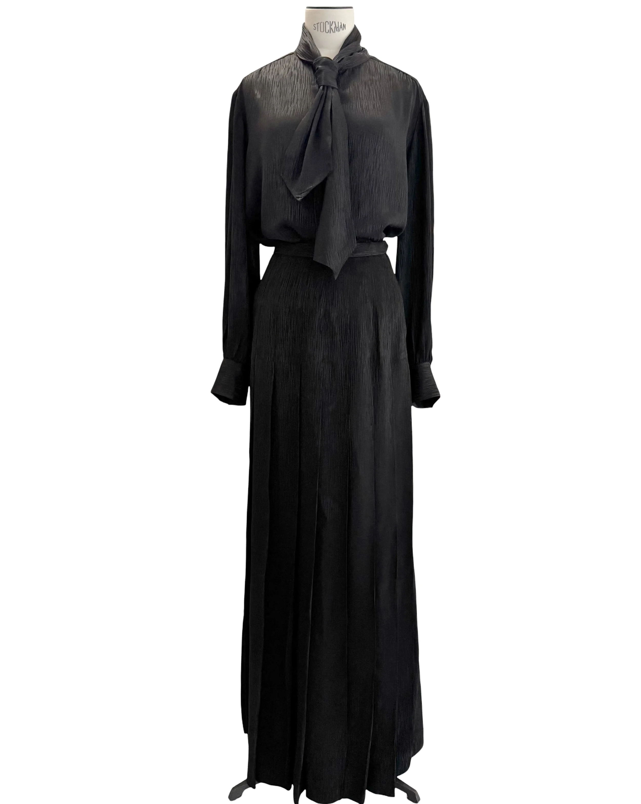 Yves Saint Laurent "Rive Gauche" 70s Black Scarf Blouse & Maxi Skirt Set.jpg