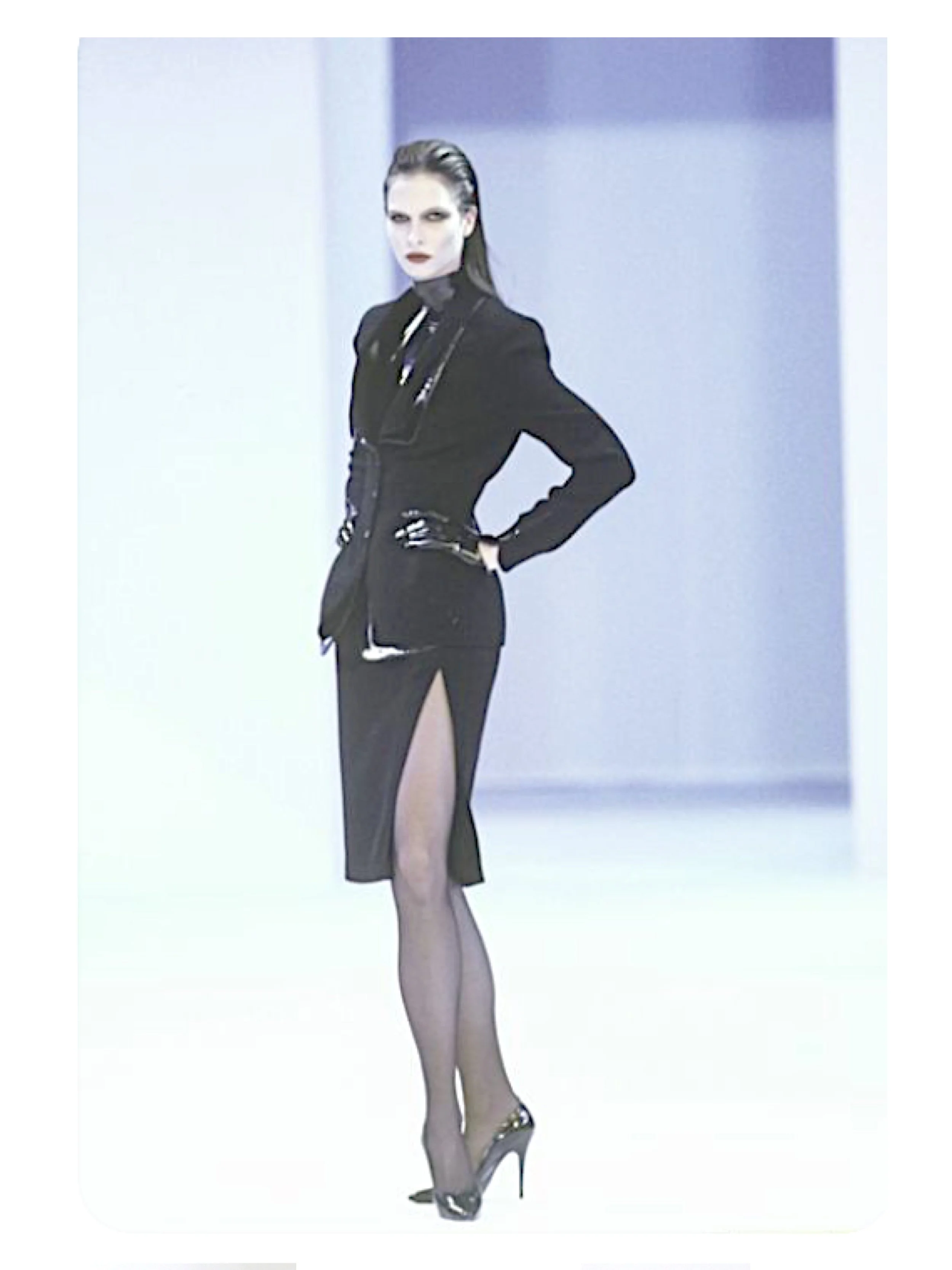 Thierry Mugler FW 1998 Runway Vintage Leather Trimmed Jacket .jpg