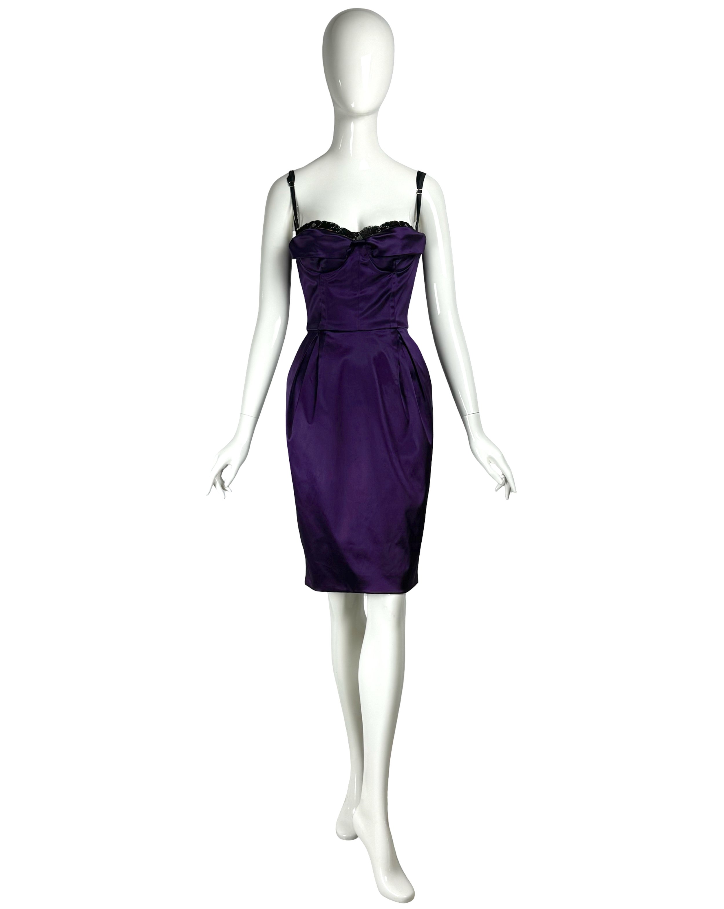 Dolce & Gabbana Vintage 2006 Satin Purple Corset Dress & Removable Lace Bra.jpg
