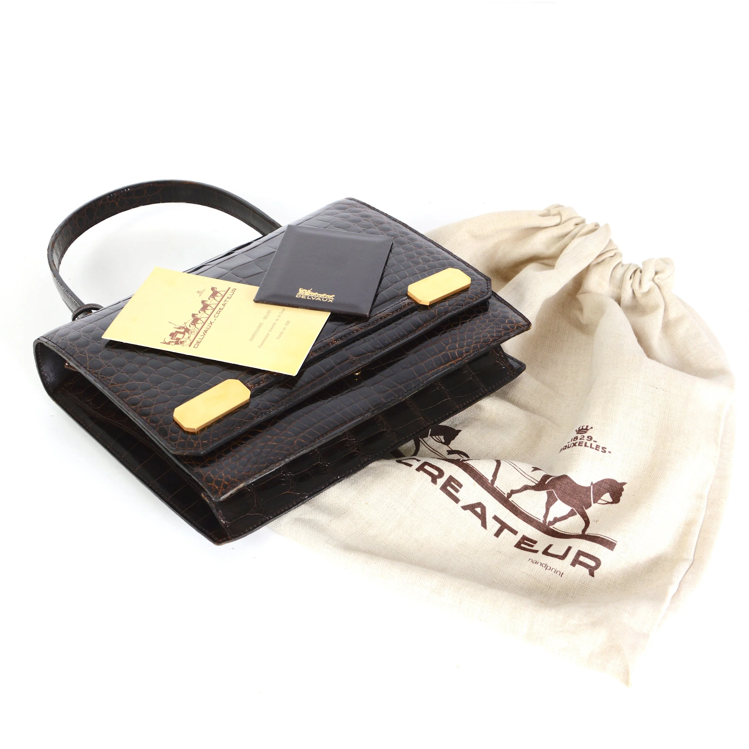 Delvaux 1980s Vintage Brown Crocodile Top Handle Bag.jpg