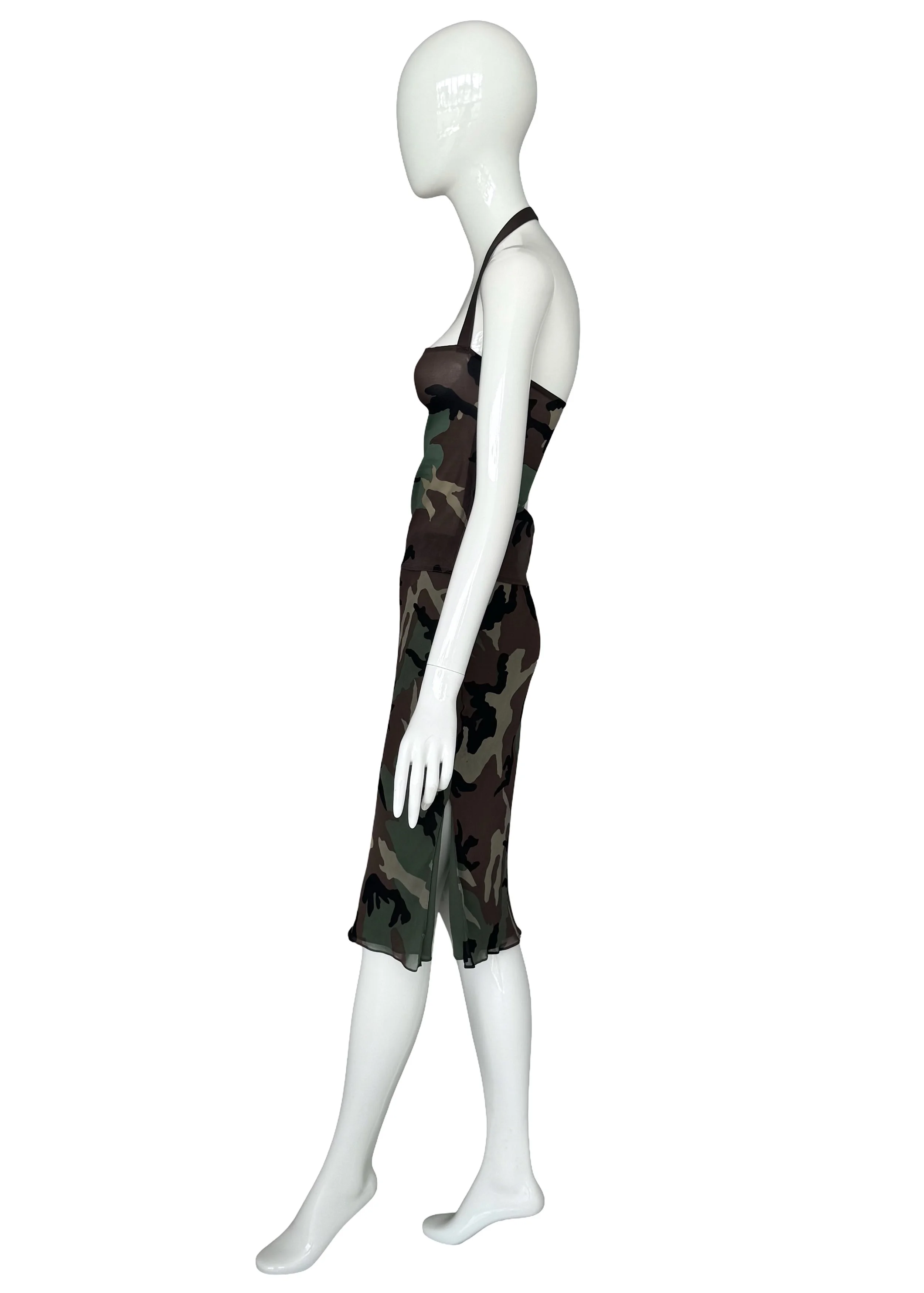 Christian Dior by John Galliano Spring Summer 2001 camouflage printed silk halter top and skirt. .jpg