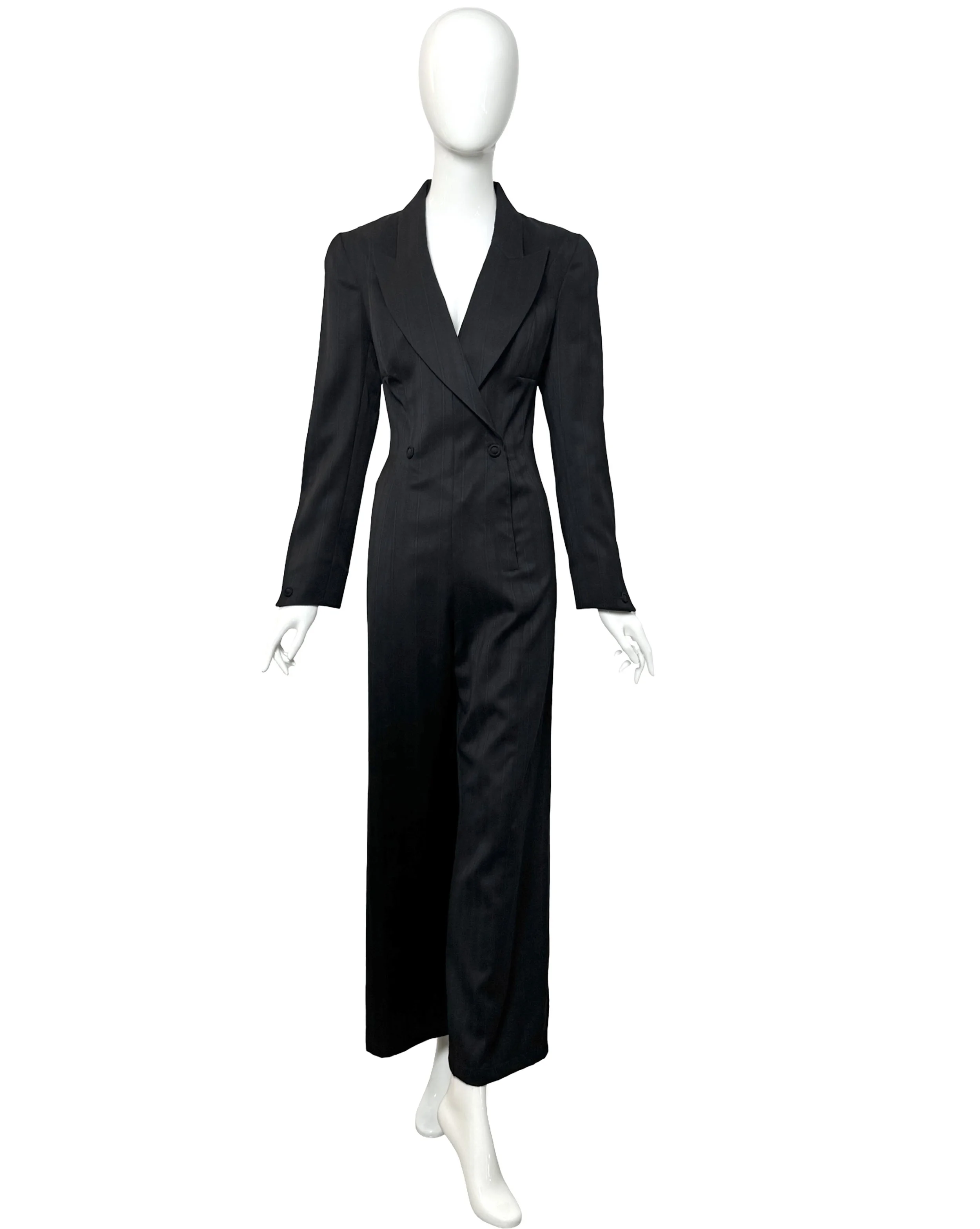 Vintage Thierry Mugler 1990s Wool Pinstripe Tailored Jumpsuit.jpg
