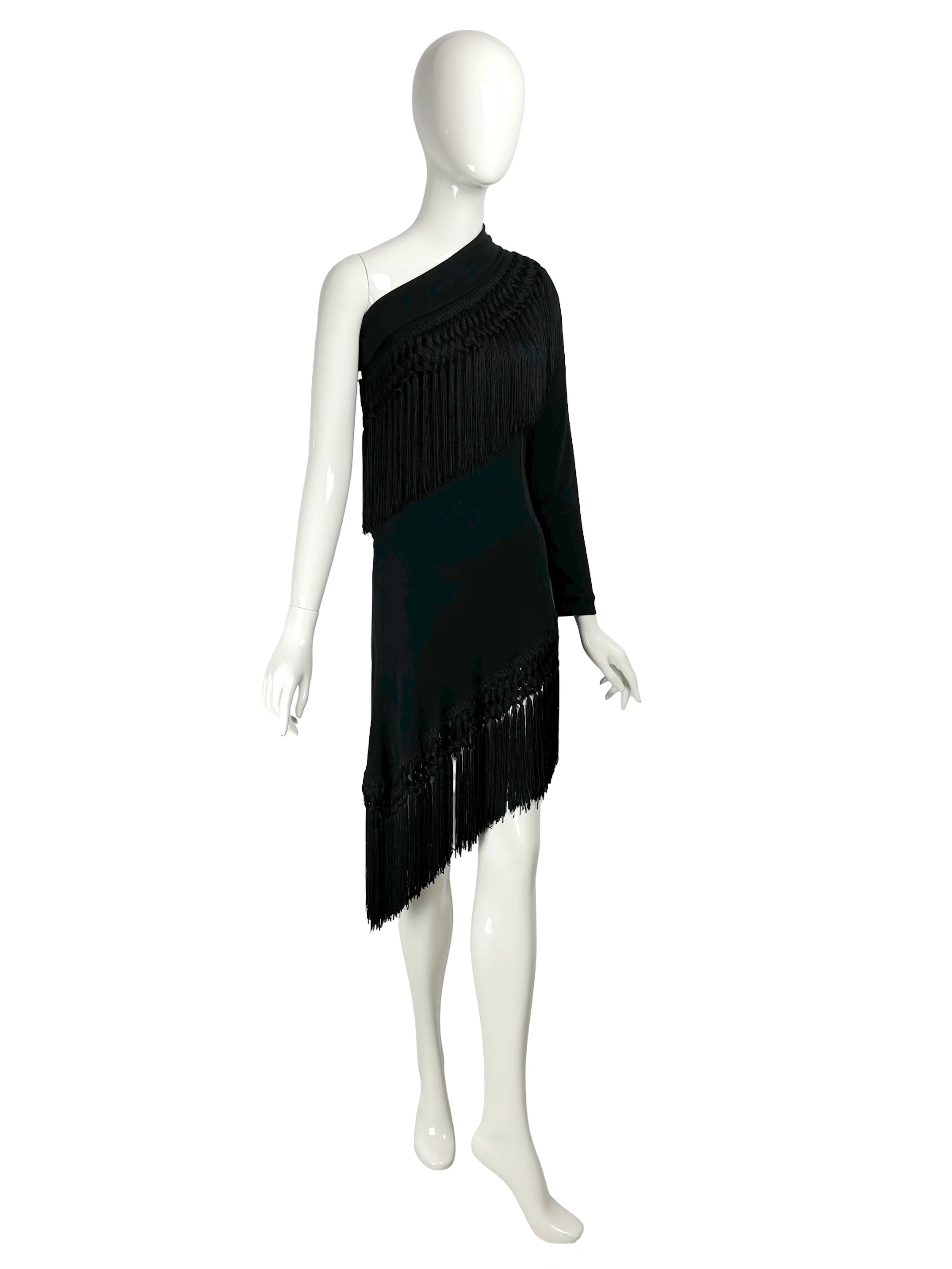 Dolce & Gabbana Spring Summer 2010 One-Sleeve Black Jersey & Tassel Dress.jpg