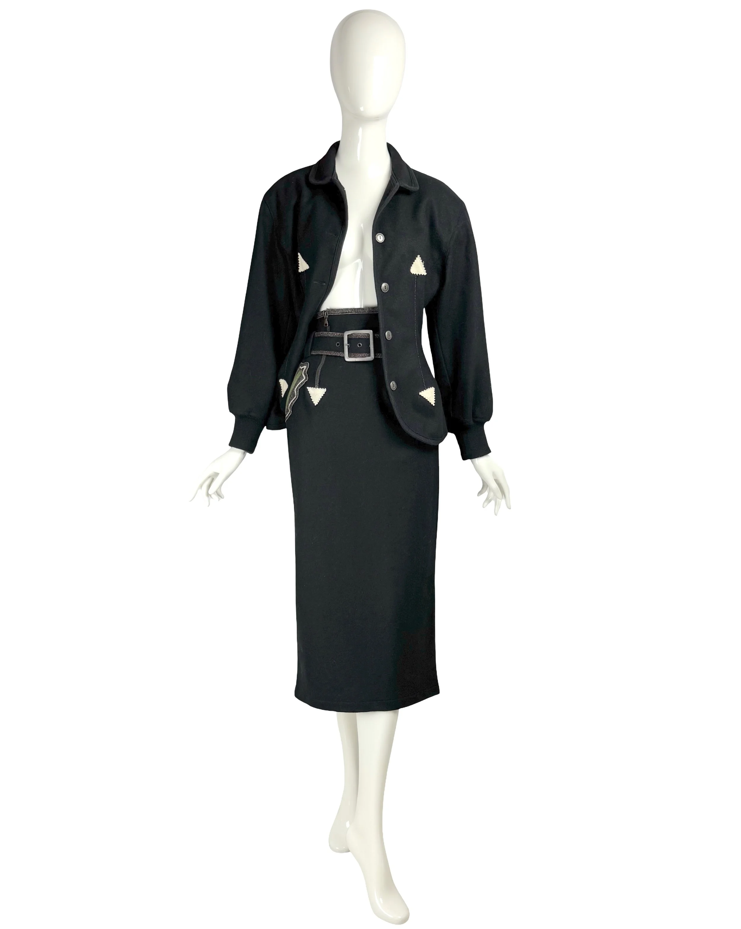 Jean Paul Gaultier Junior 1988 Black Felted Trachten Wool Corset Jacket & Skirt