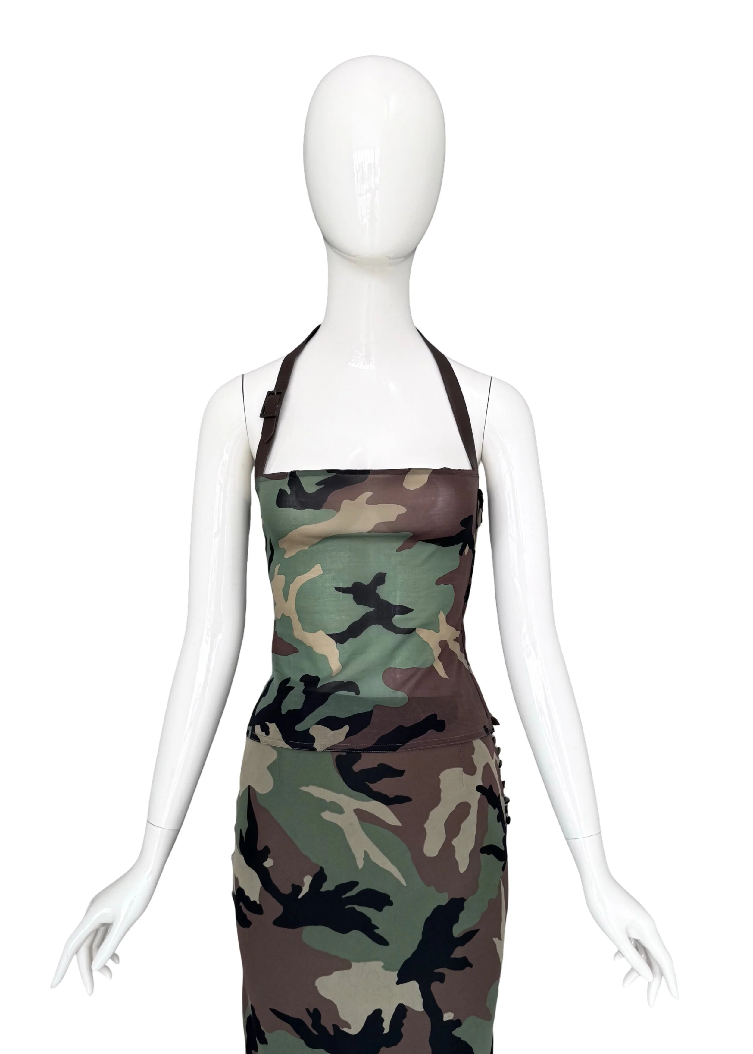 Christian Dior by John Galliano Spring Summer 2001 camouflage printed silk halter top and skirt. .jpg