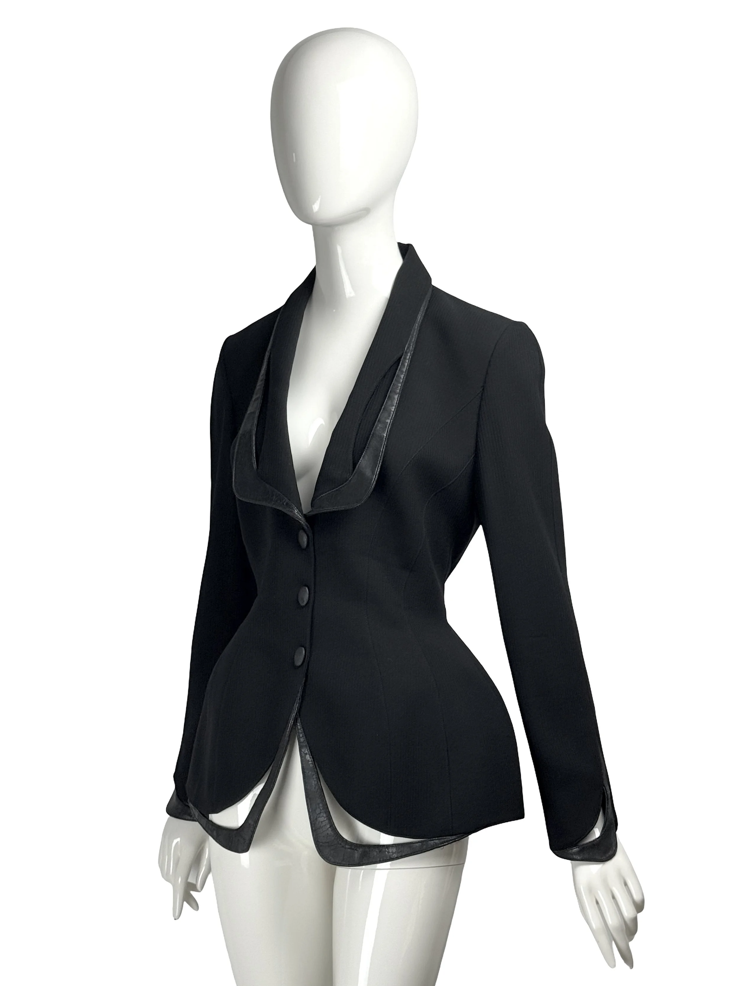 Thierry Mugler FW 1998 Runway Vintage Leather Trimmed Jacket.jpg
