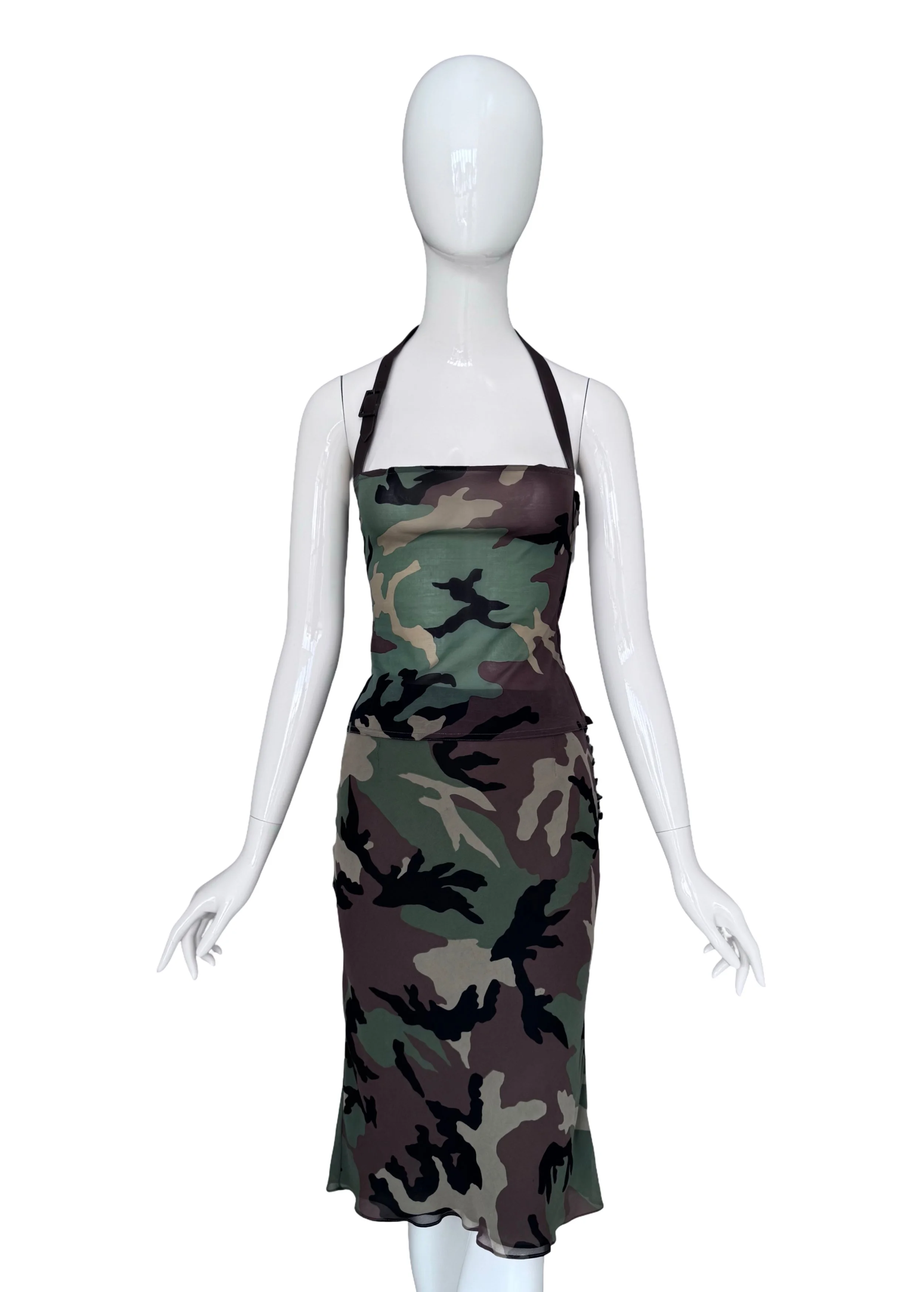 Christian Dior by John Galliano Spring Summer 2001 camouflage printed silk halter top and skirt. .jpg