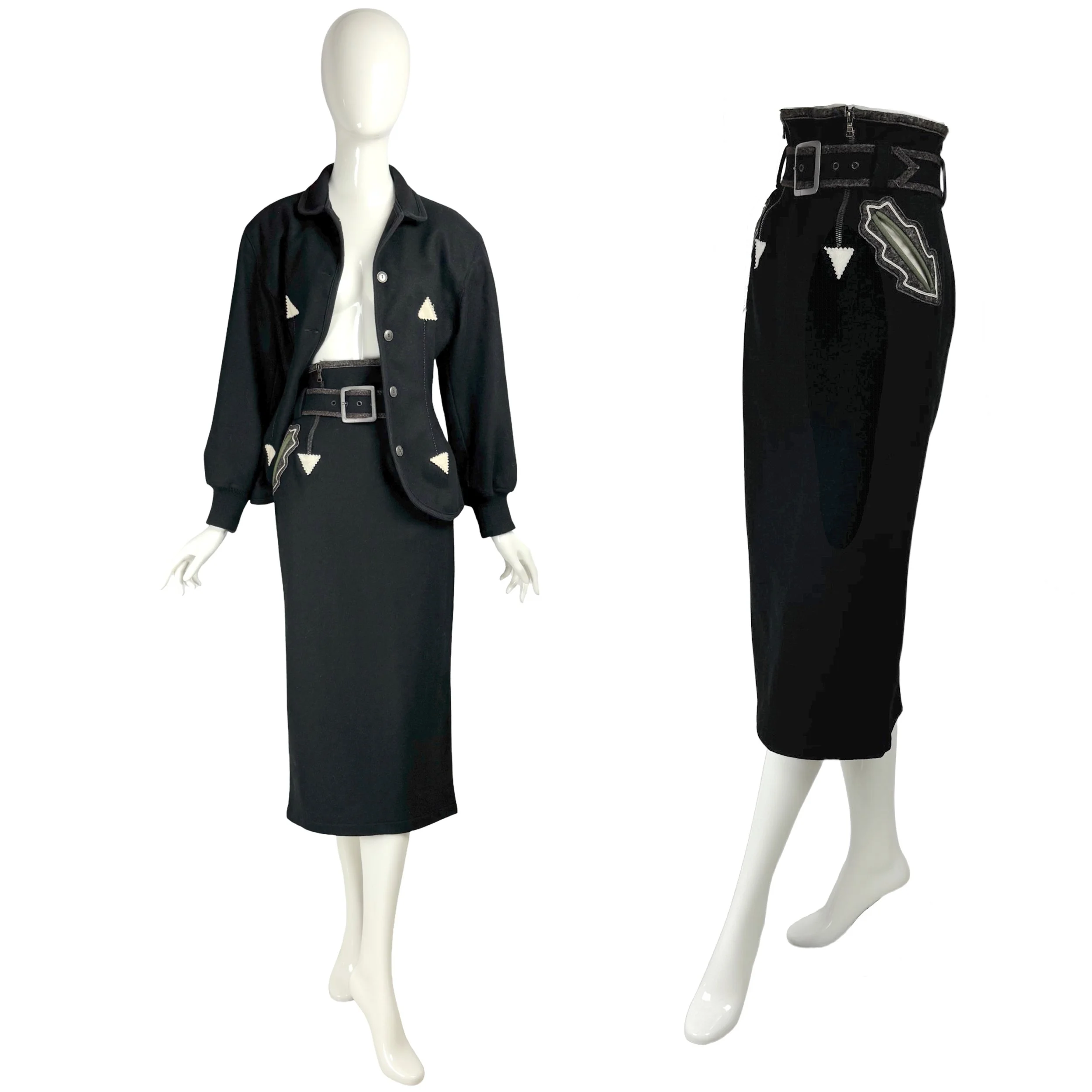 Jean Paul Gaultier Junior 1988 Black Felted Trachten Wool Corset Jacket & Skirt