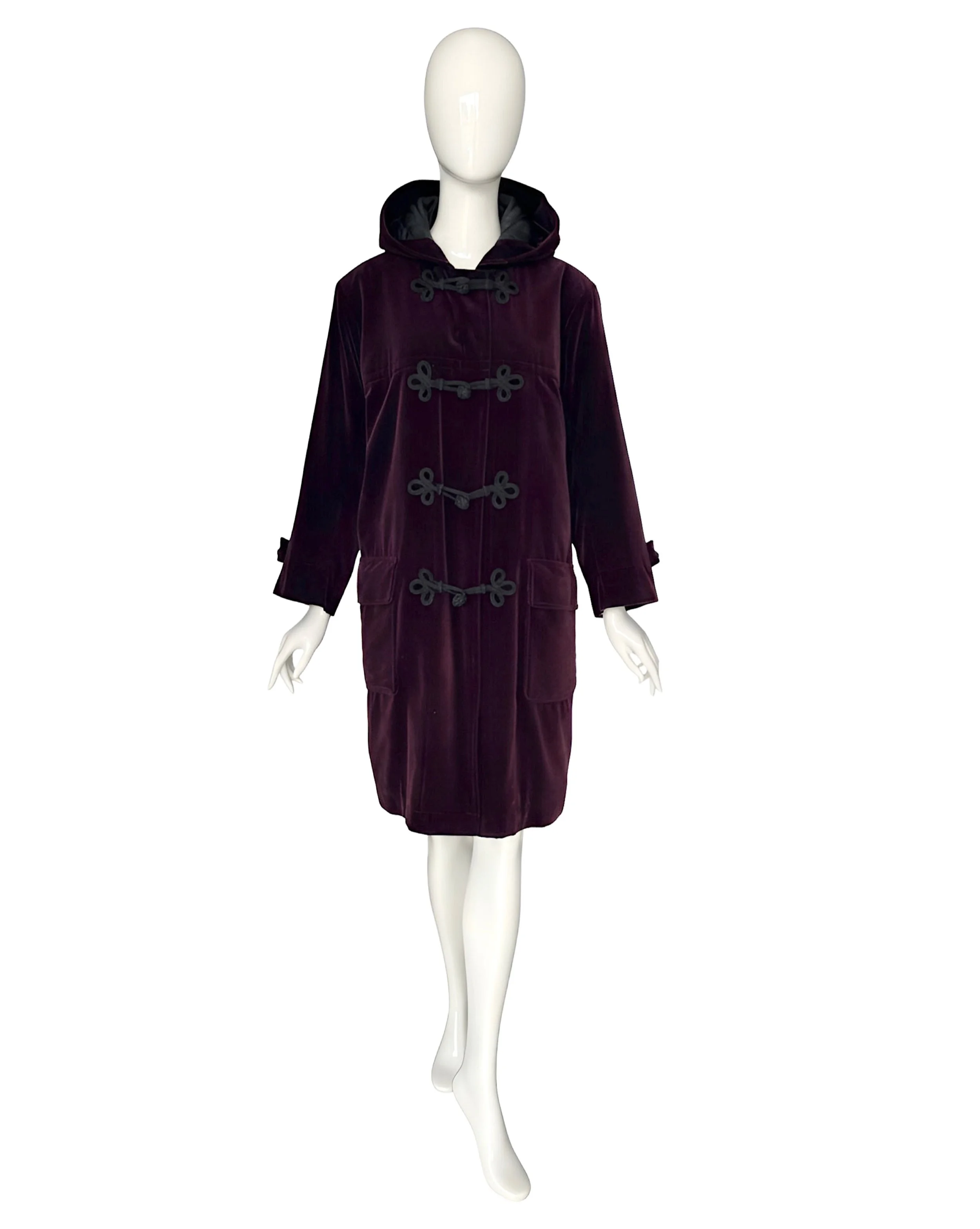 Yves Saint Laurent Rive Gauche Iconic 1970's Vintage Plum Velvet Toggle Coatjpg