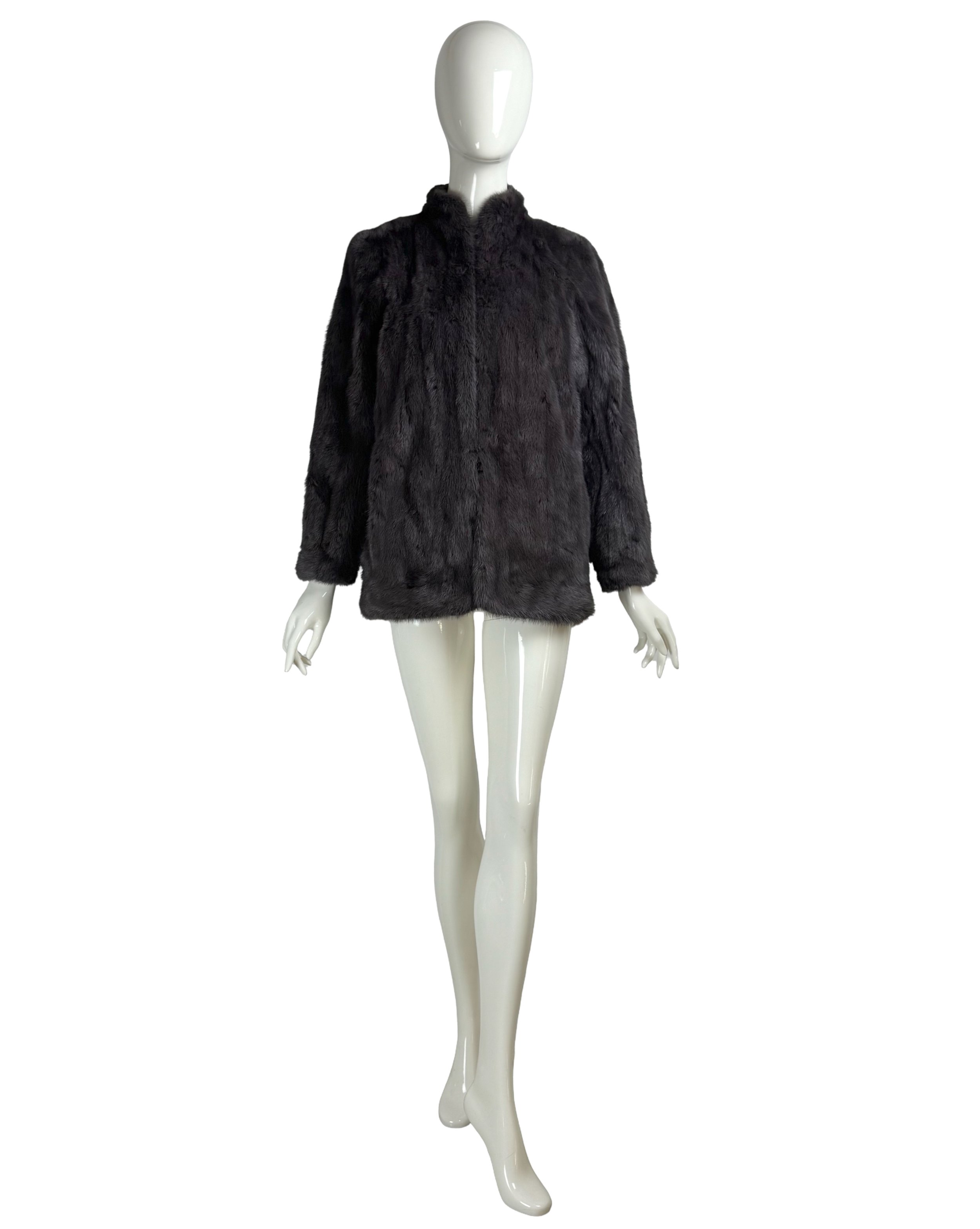 1970s Vintage Yves Saint Laurent Prune Mink Fur Coat with YSL Logo Liningjpg