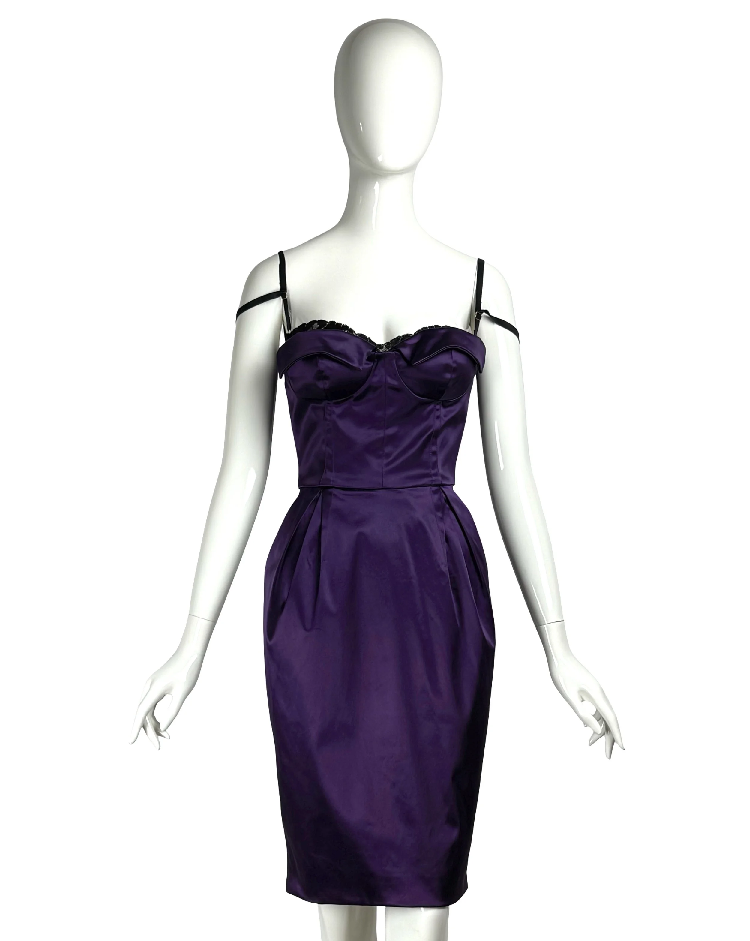 Dolce & Gabbana Vintage 2006 Satin Purple Corset Dress & Removable Lace Brajpg