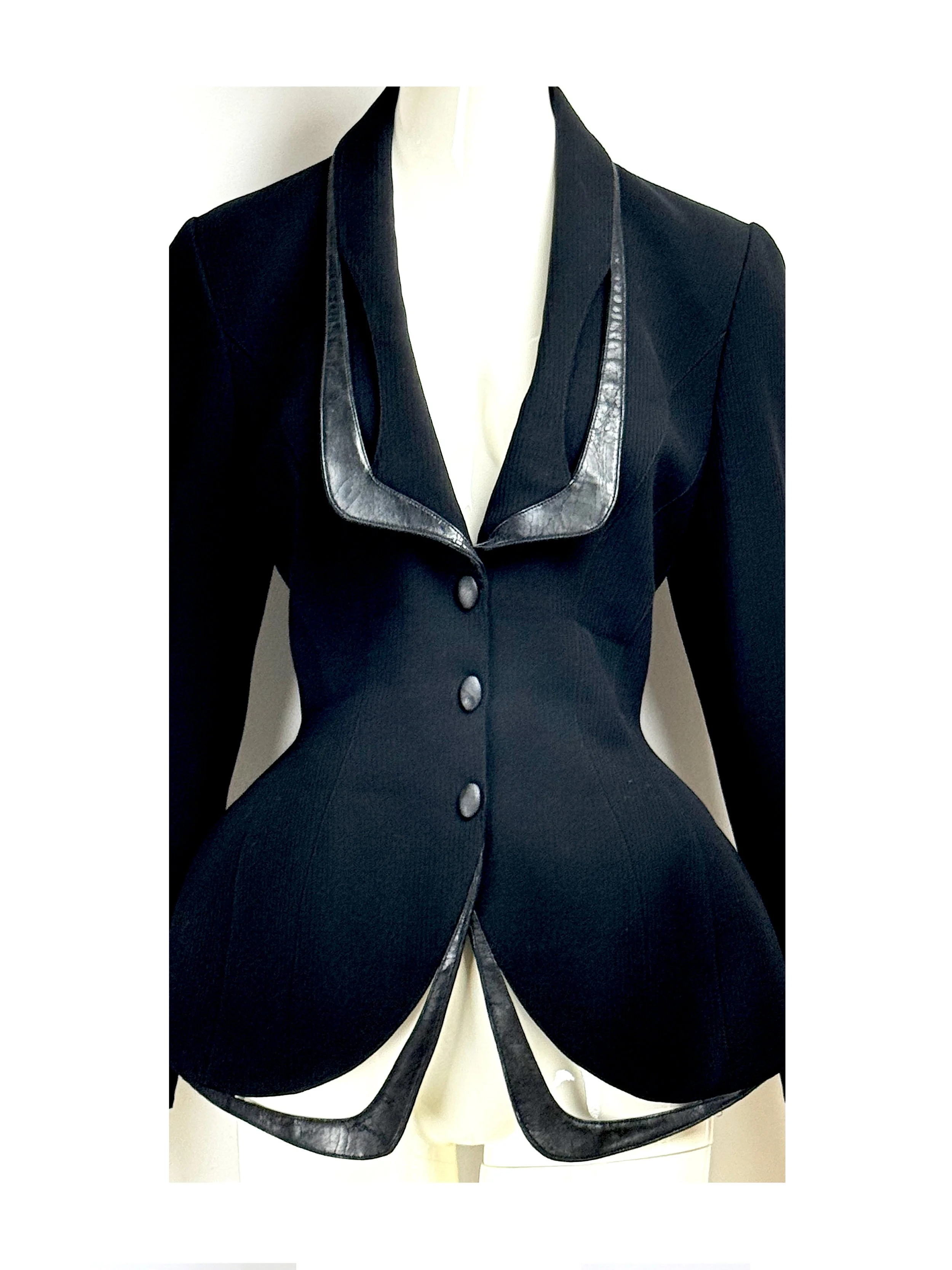 Thierry Mugler FW 1998 Runway Vintage Leather Trimmed Jacketjpg