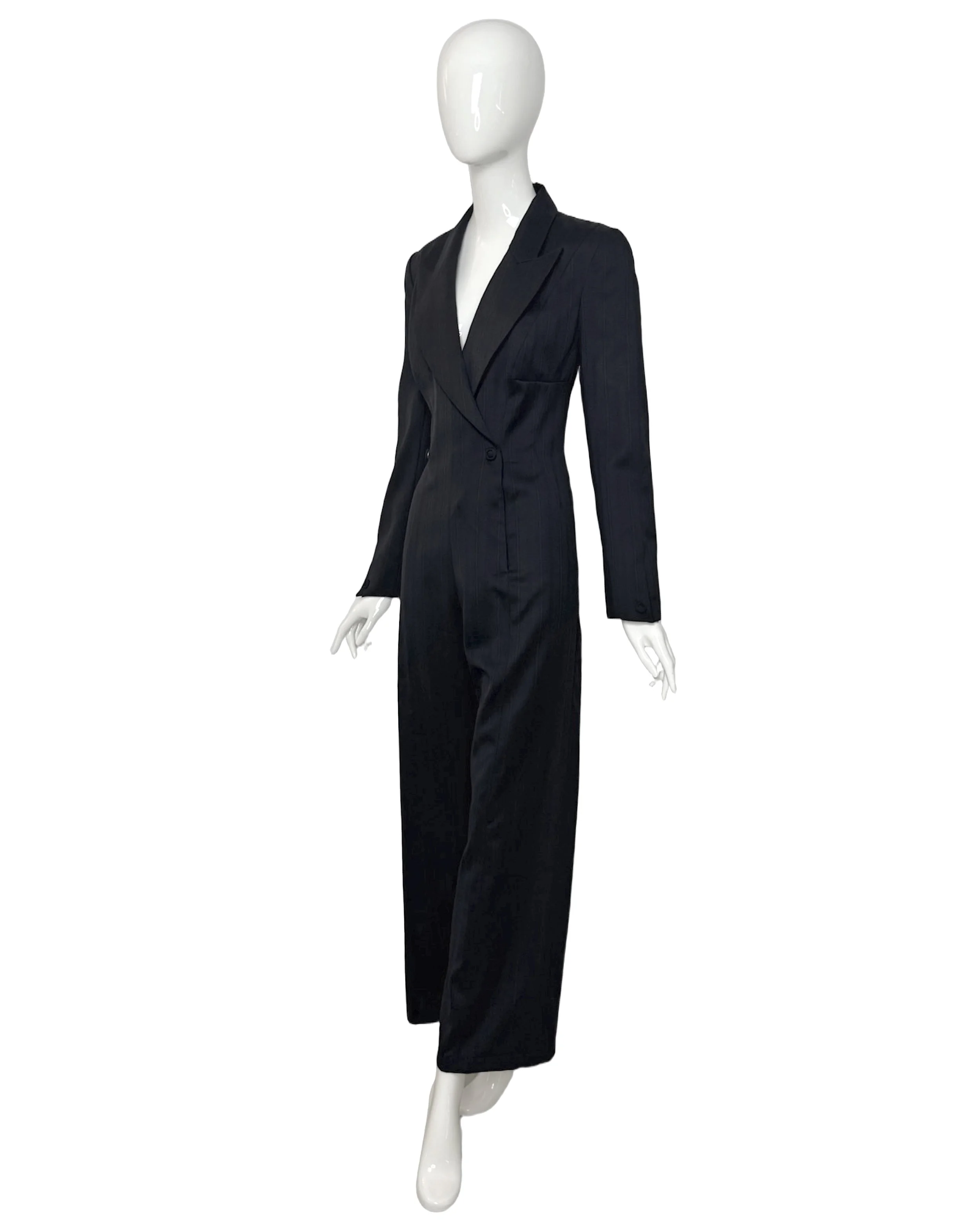 Vintage Thierry Mugler 1990s Wool Pinstripe Tailored Jumpsuit.jpg