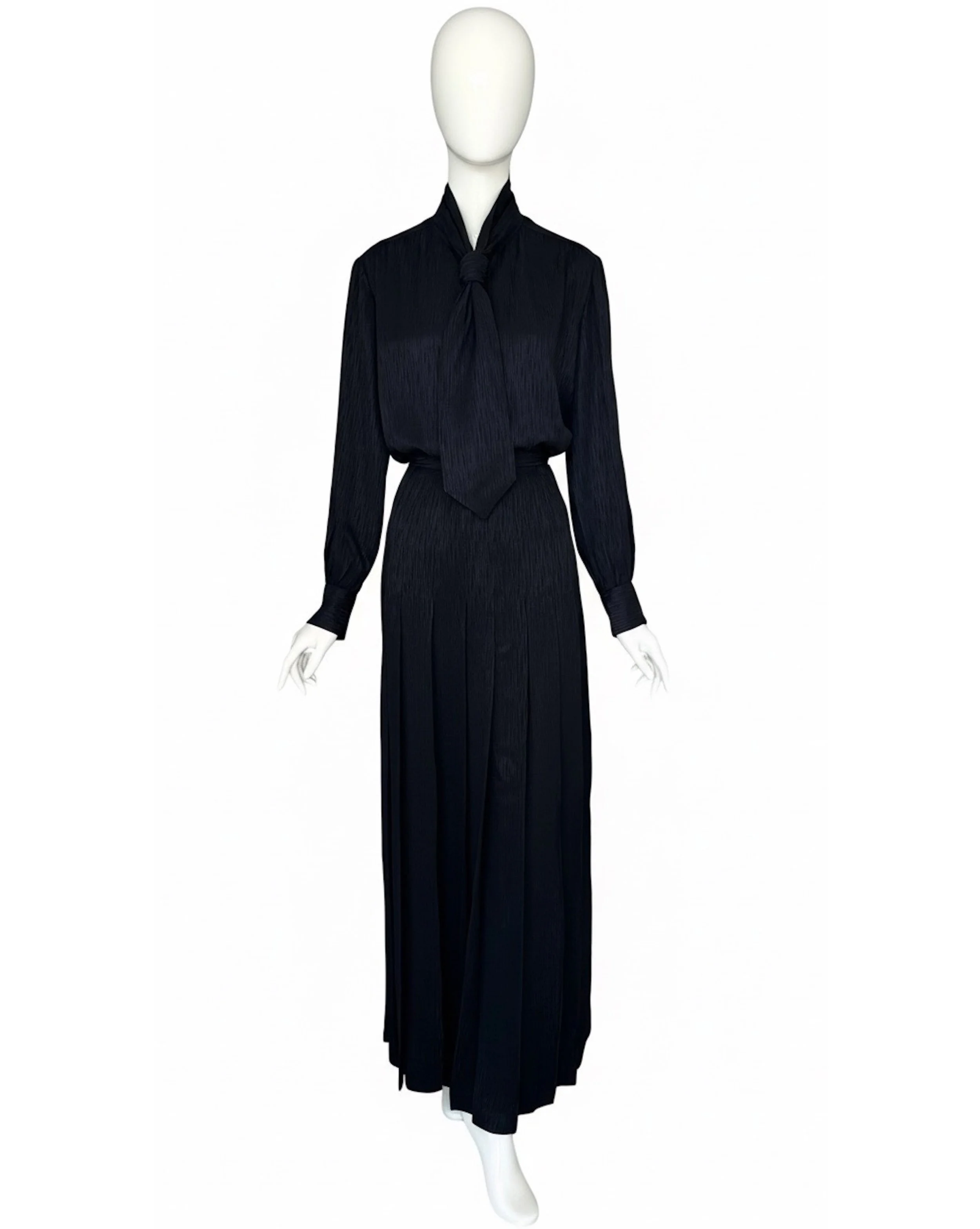 Yves Saint Laurent "Rive Gauche" 70s Black Scarf Blouse & Maxi Skirt Setjpg