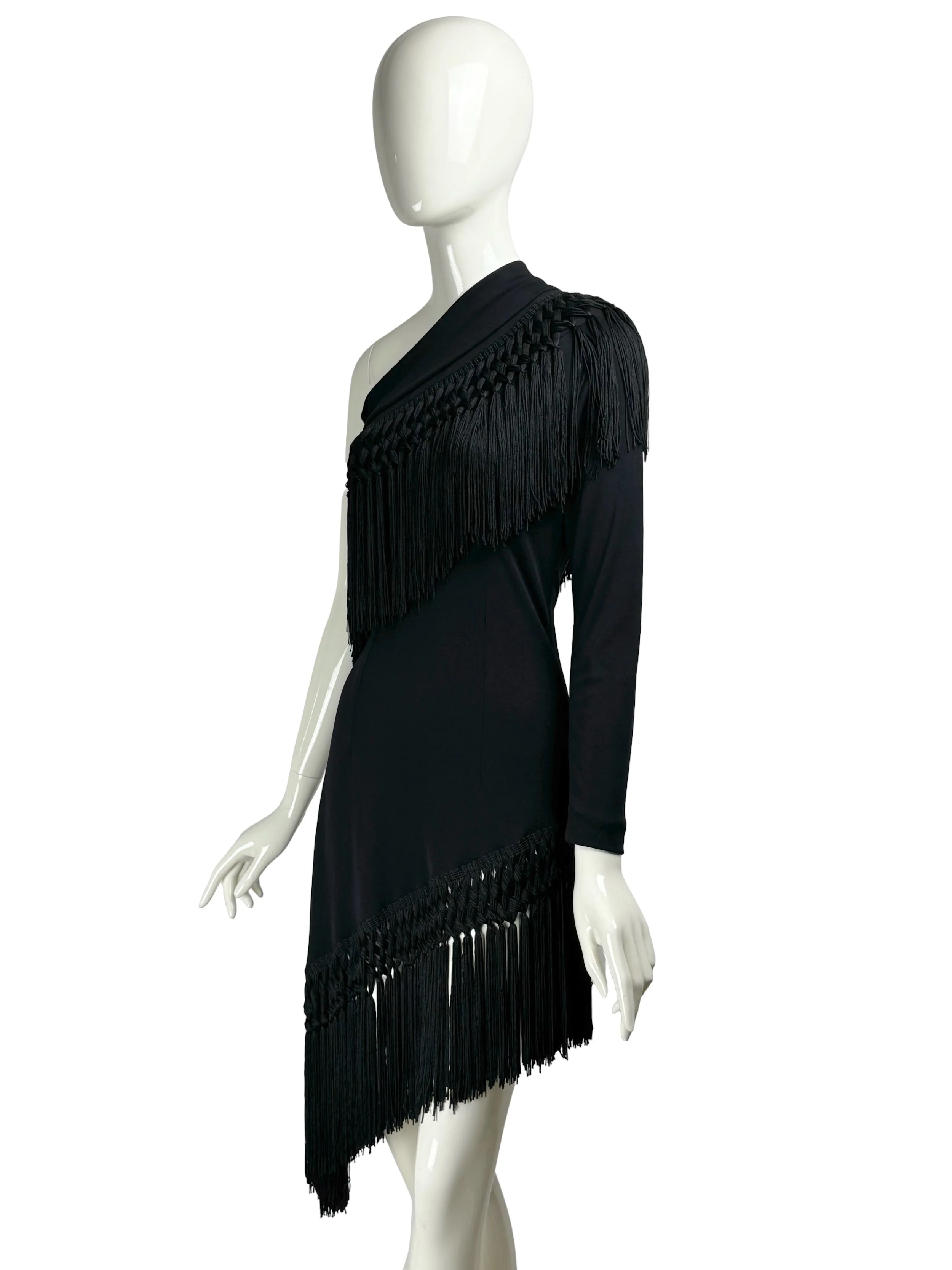 Dolce & Gabbana Spring Summer 2010 One-Sleeve Black Jersey & Tassel Dress.jpg