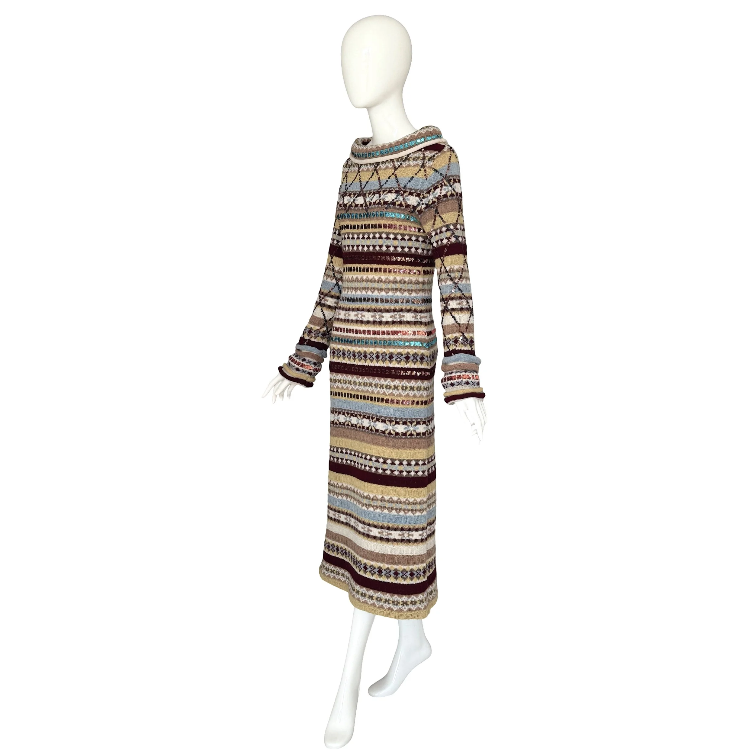 Jean Paul Gaultier Vintage 1990s Wool & Sequin Embellished Striped Maxi Dress.jpg