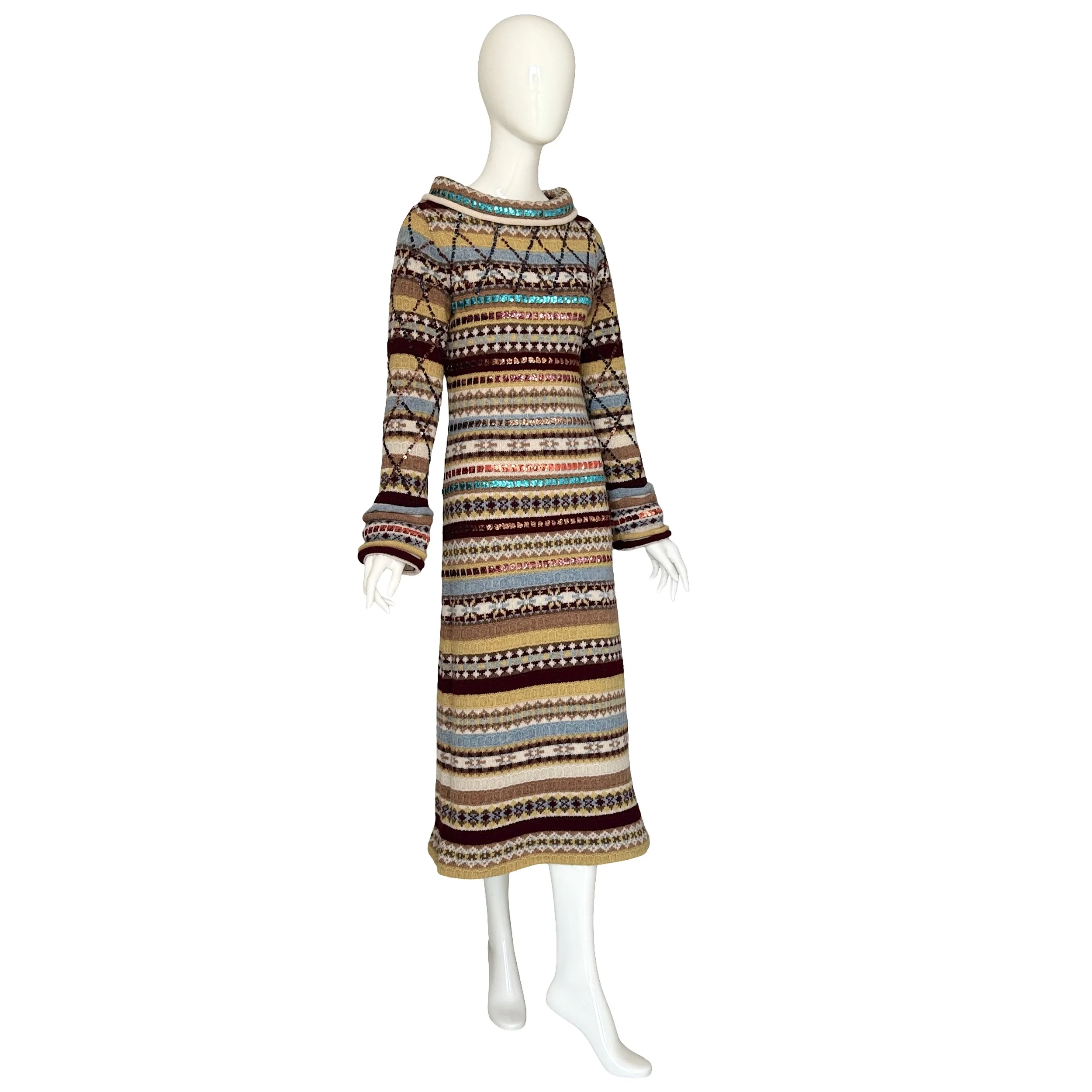 Jean Paul Gaultier Vintage 1990s Wool & Sequin Embellished Striped Maxi Dress.jpg