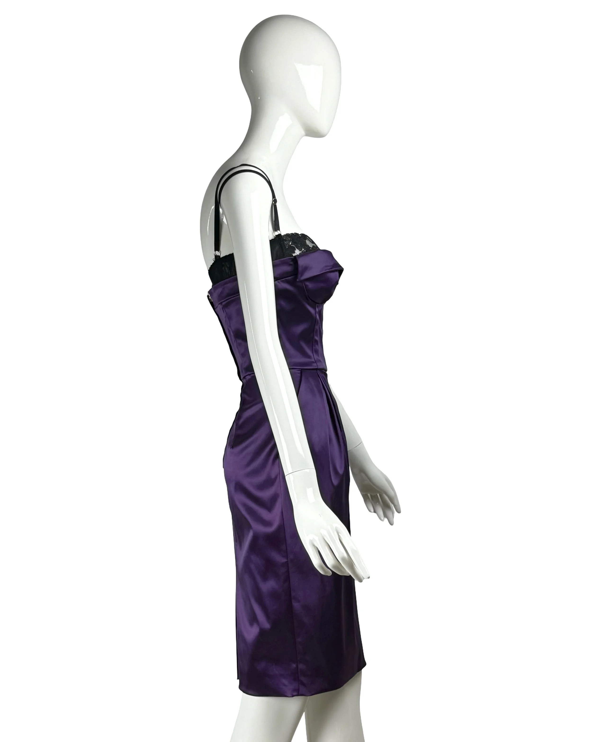 Dolce & Gabbana Vintage 2006 Satin Purple Corset Dress & Removable Lace Brajpg