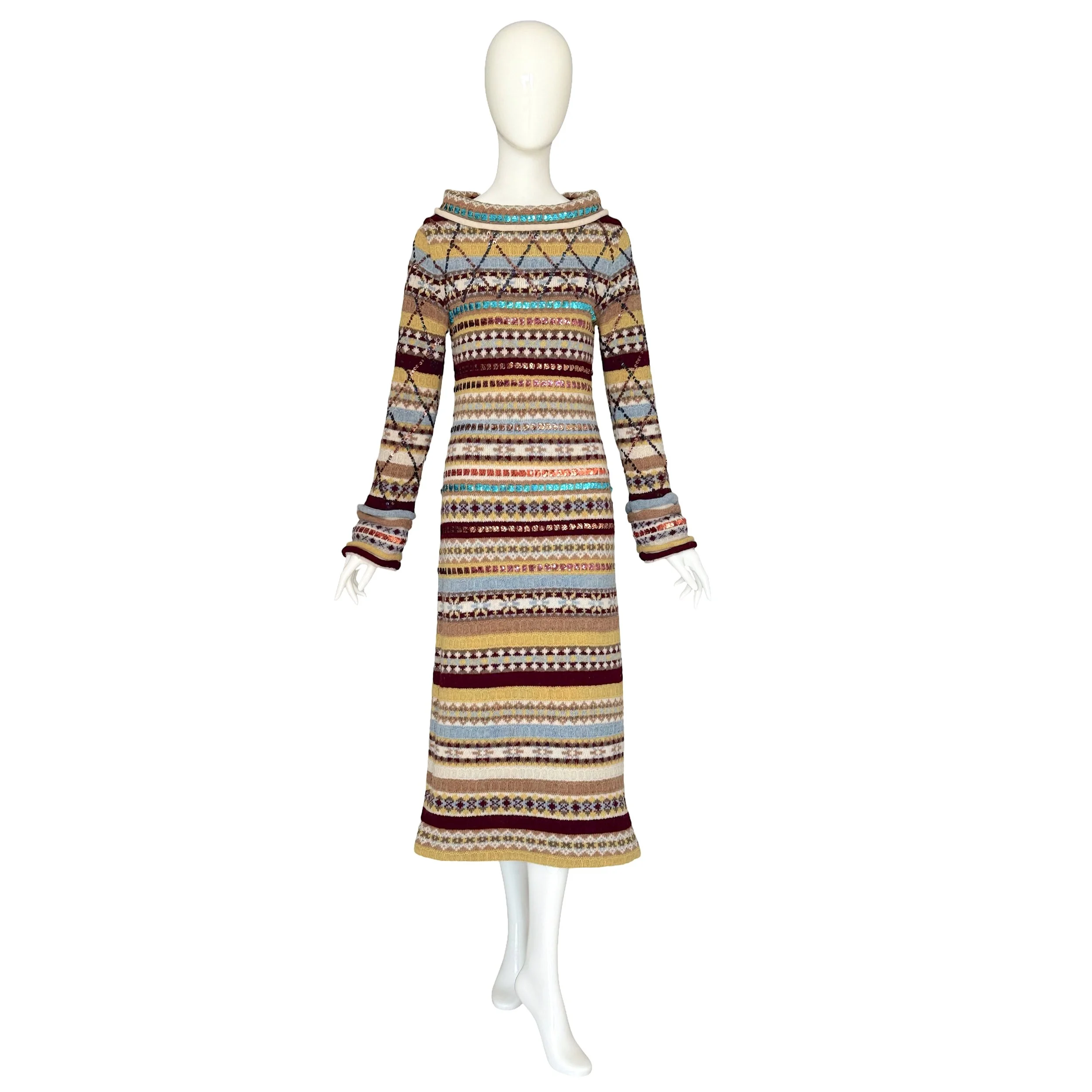 Jean Paul Gaultier Vintage 1990s Wool & Sequin Embellished Striped Maxi Dress.jpg