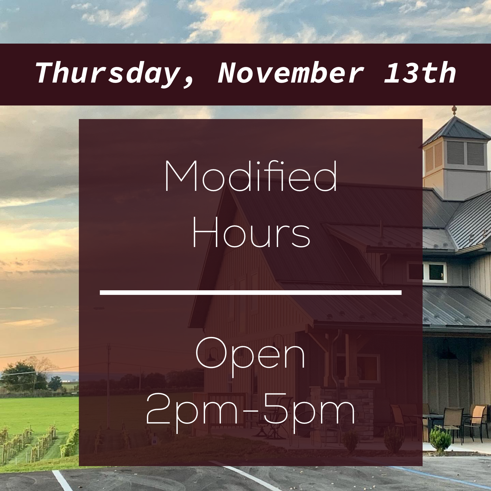 Modified Hours: Open 2pm-5pm