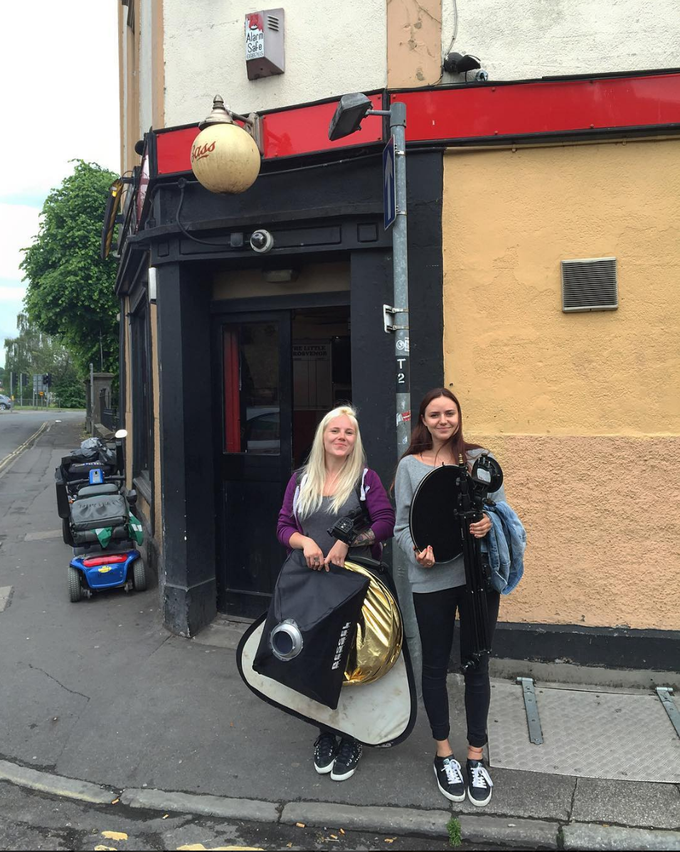 The team, Lo and Holly on location