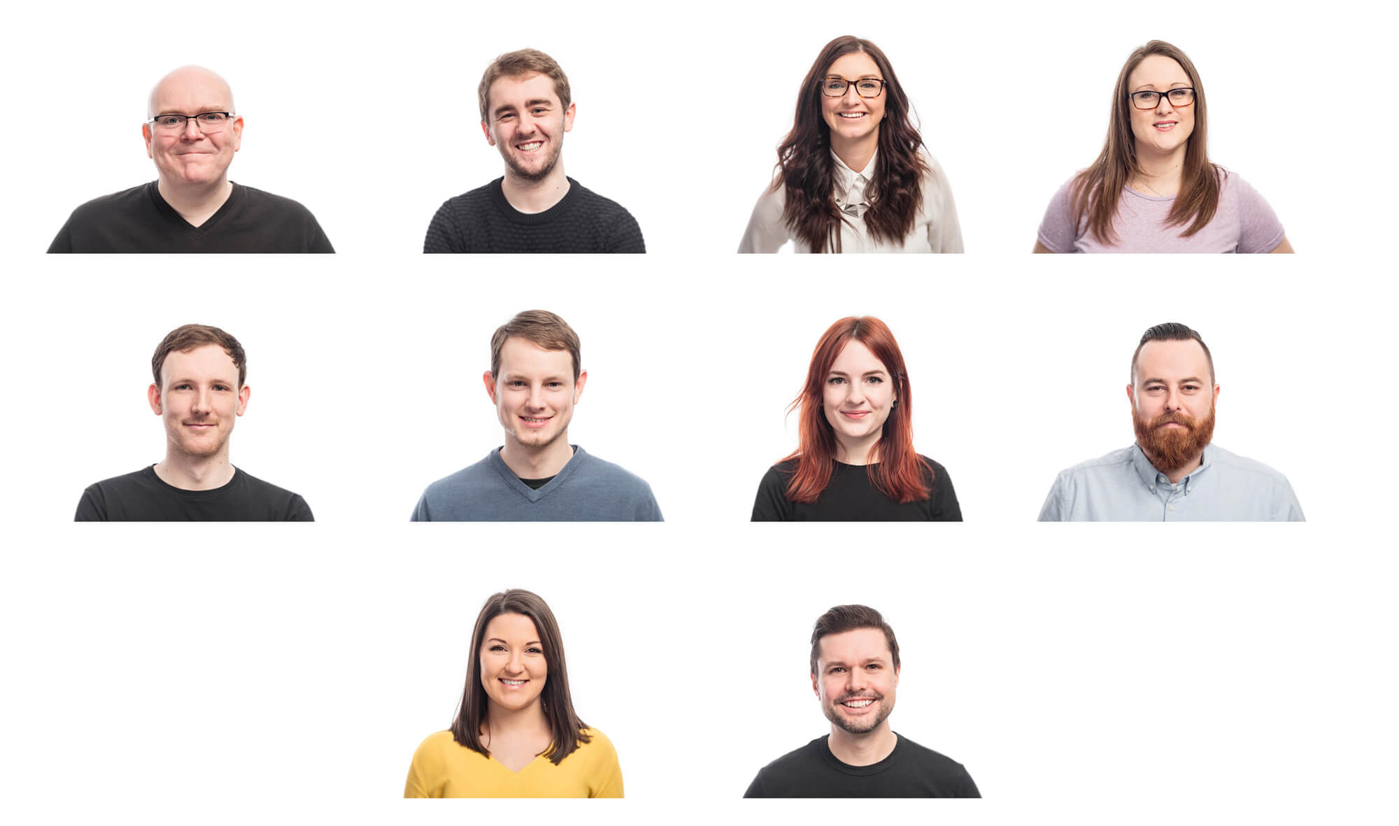 Formal headshots on white work for business applications all day - from key cards, avatars to proposal and presentation documents.