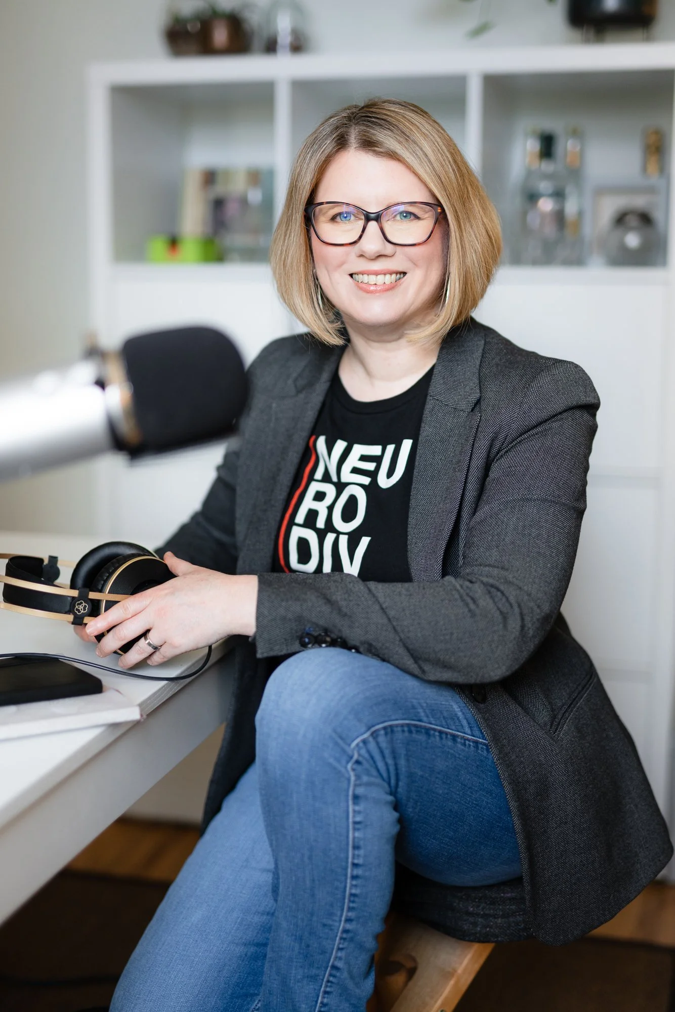 Editorial portrait of a female podcaster