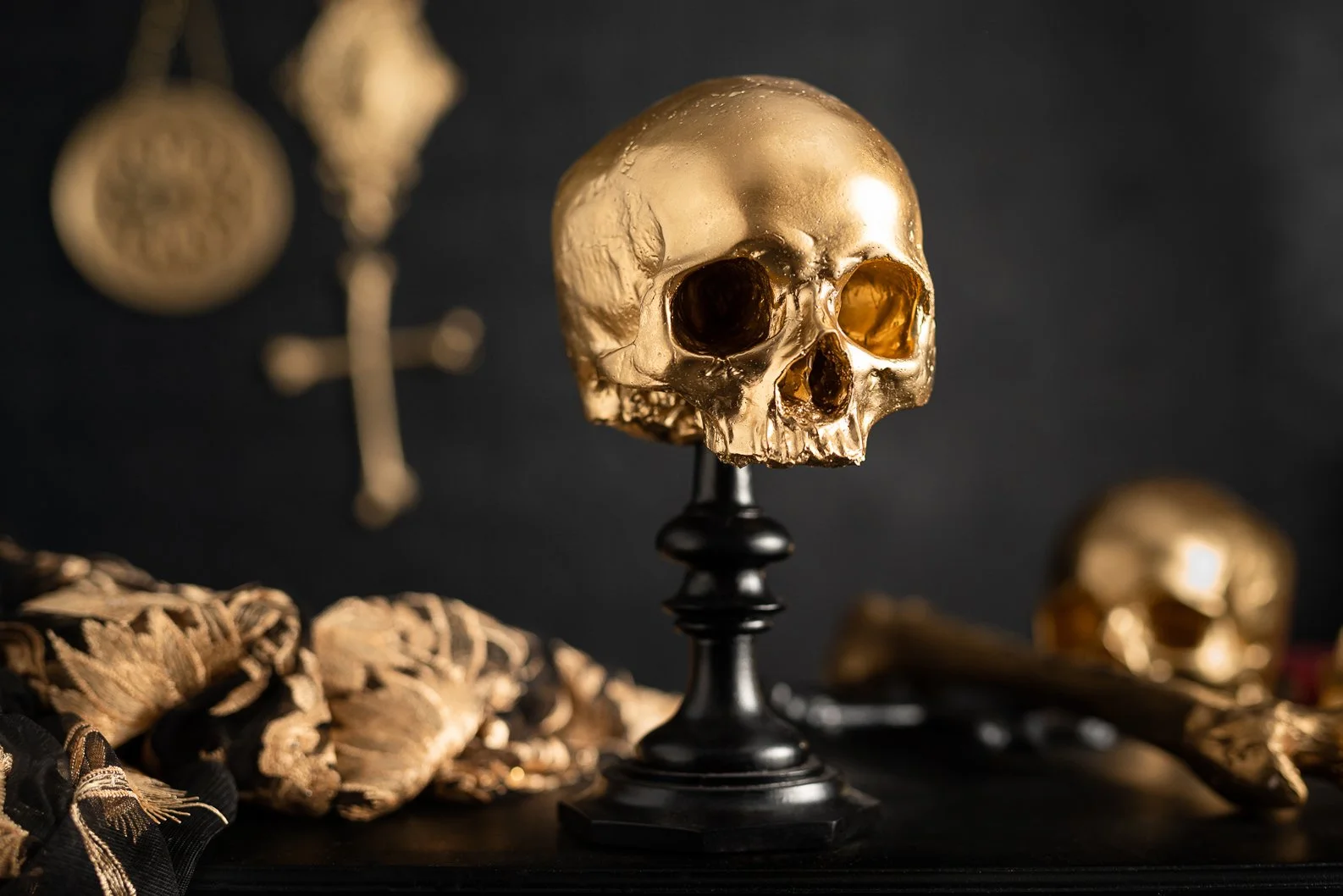 Product photography training using the client's ornate skulls