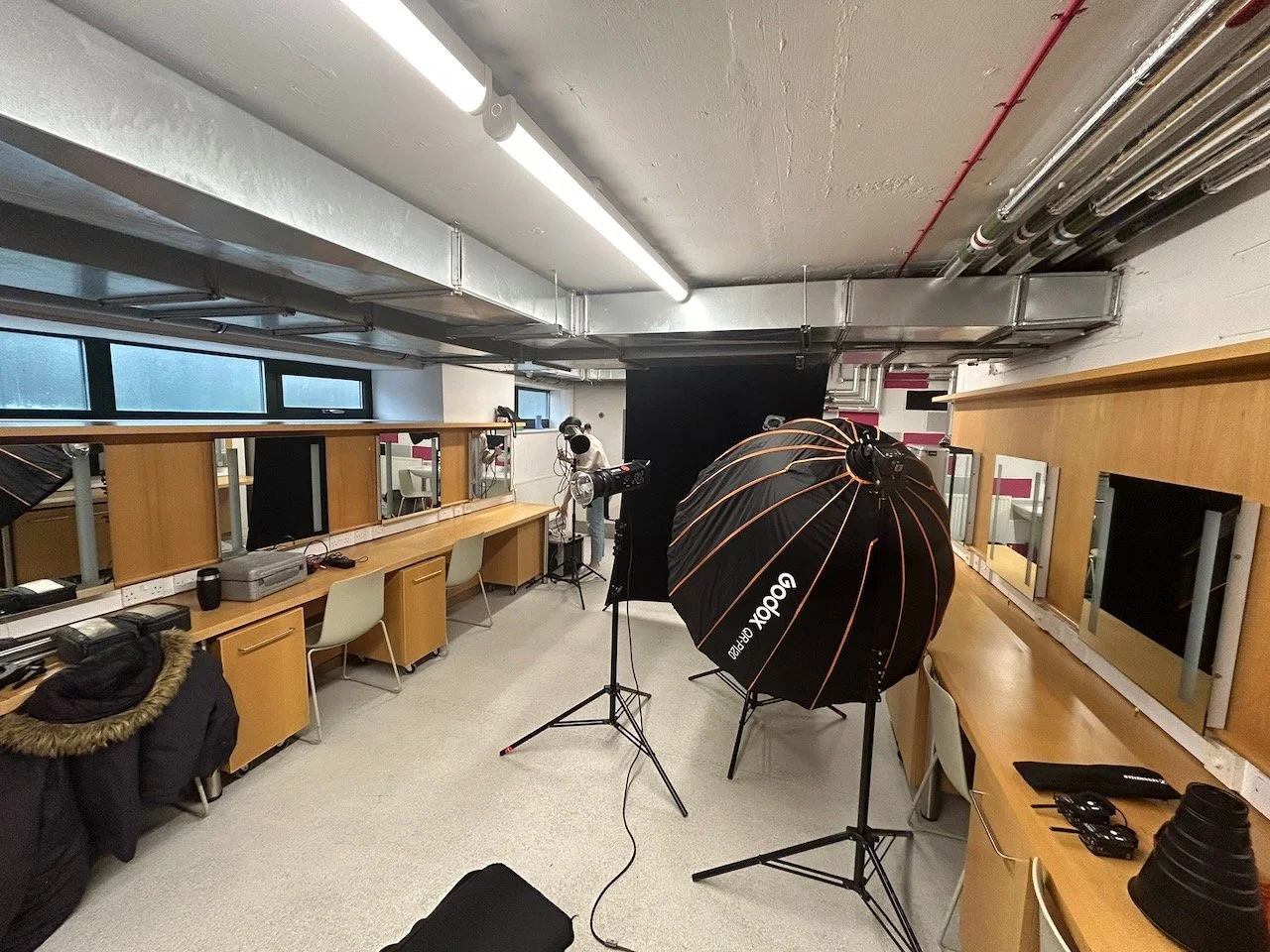 Building the photo studio on location at Sherman Theatre, Cardiff.