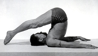 Joseph Pilates as seen on the cover of his book "Return to Life Through Contrology."