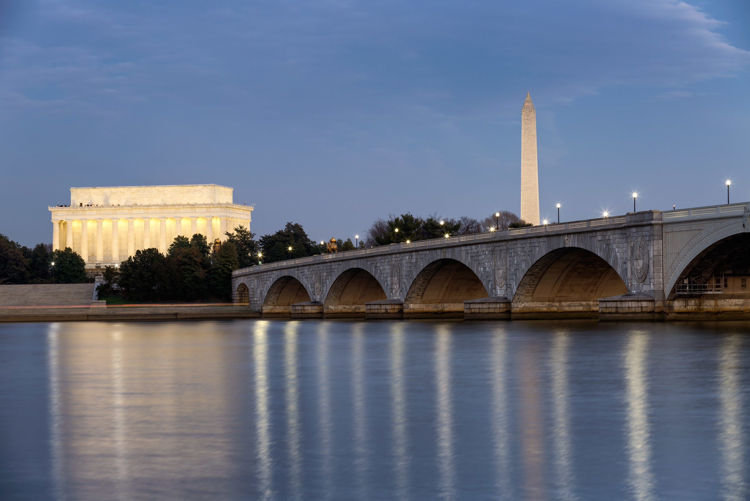 Arlington Memorial Bridge leading to Lincoln Memorial and Washington Monument