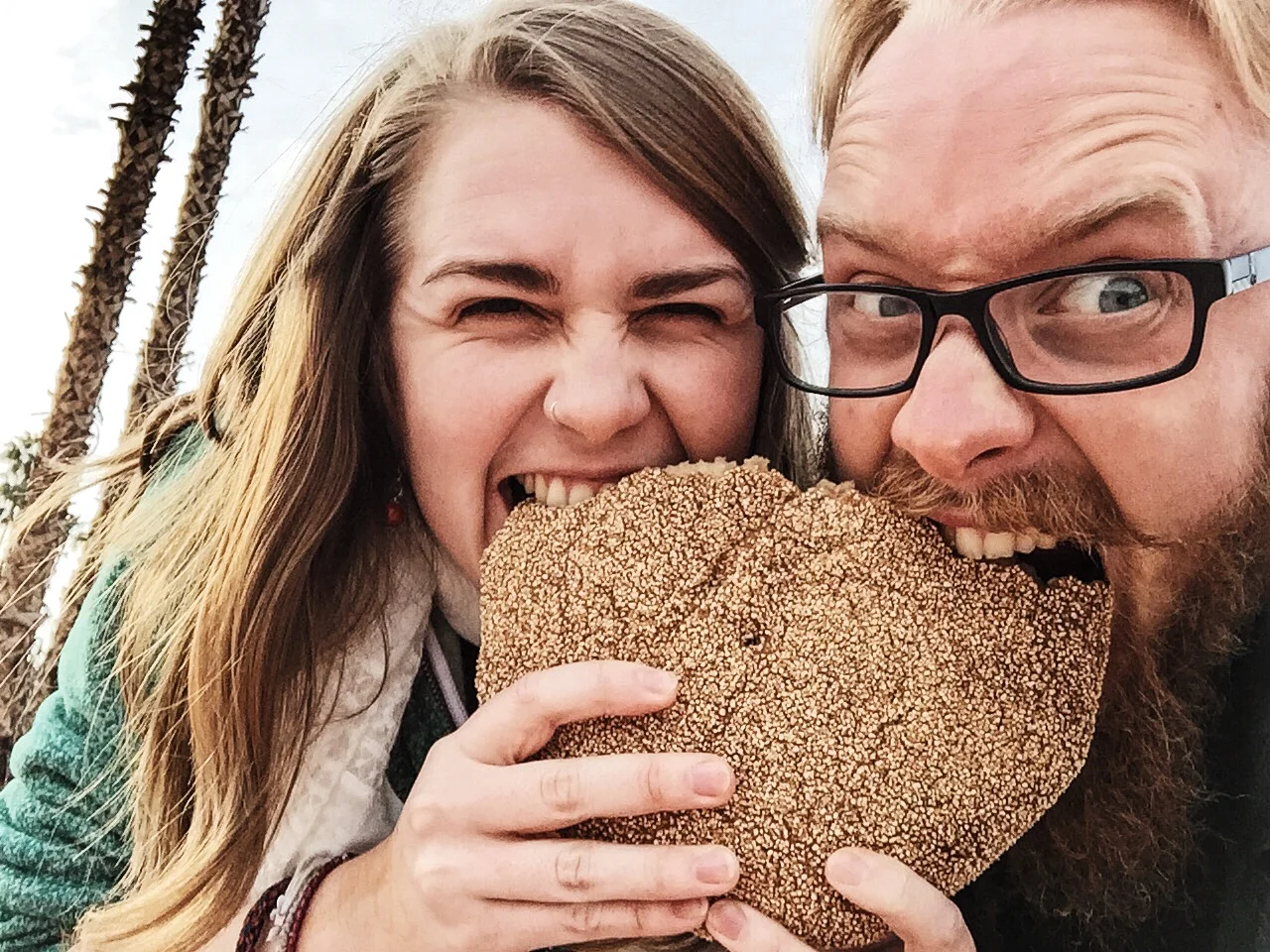 Emily and Me looking dashingly handsome eating bread in Morocco!