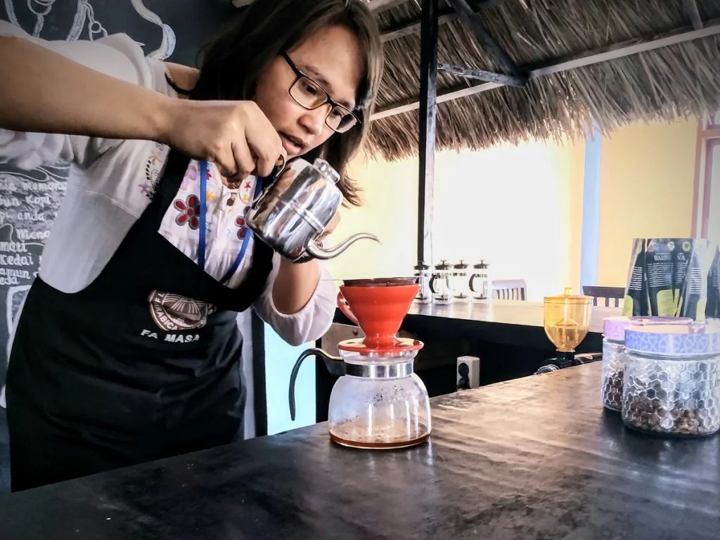 Vivi Pane, owner of Revinco Kedai Kopi in Bajawa. Photo: Rick Peyser.