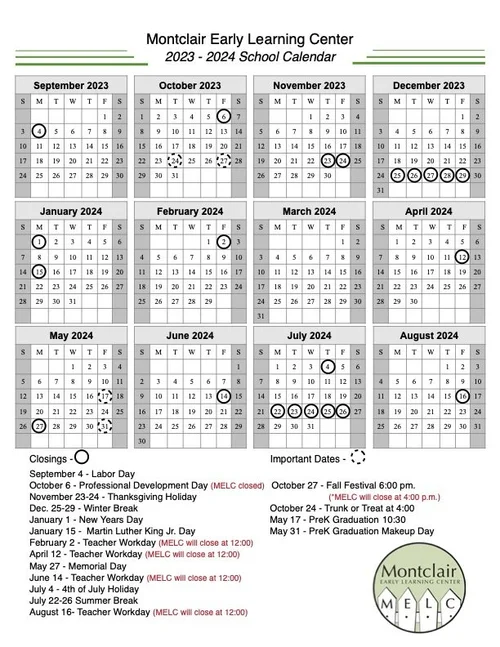 CALENDAR — Montclair Early Learning center