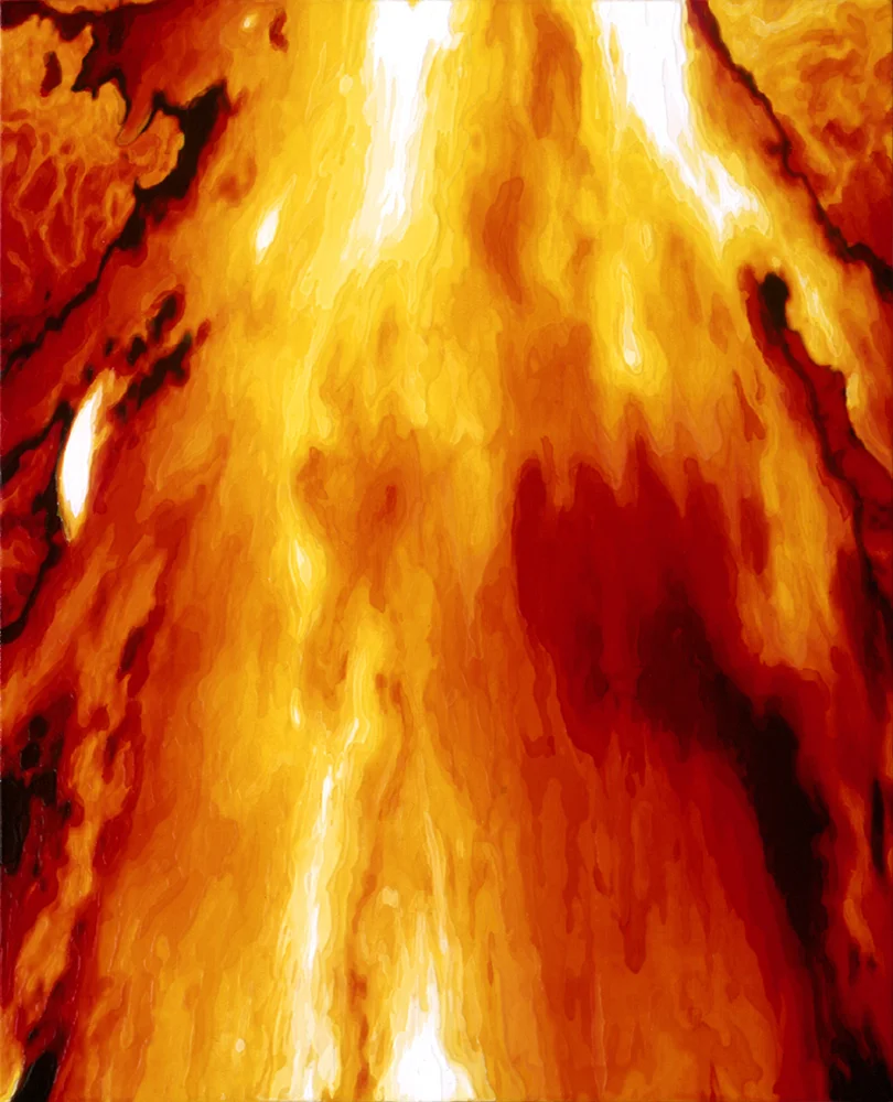 Thrust, 18x26”, Poured Oil on Digitally Printed Canvas, 2003
