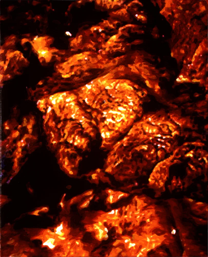 Aftermath, 18x26”, Poured Oil on Digitally Printed Canvas, 2003