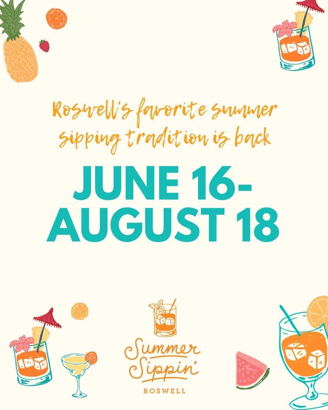 Roswell&rsquo;s favorite summer sipping tradition is back &mdash; and this year, it&rsquo;s going interactive! 🍹☀️

From June 16 through August 18, Summer Sippin&rsquo; invites you to explore 55+ participating Roswell restaurants serving up creative