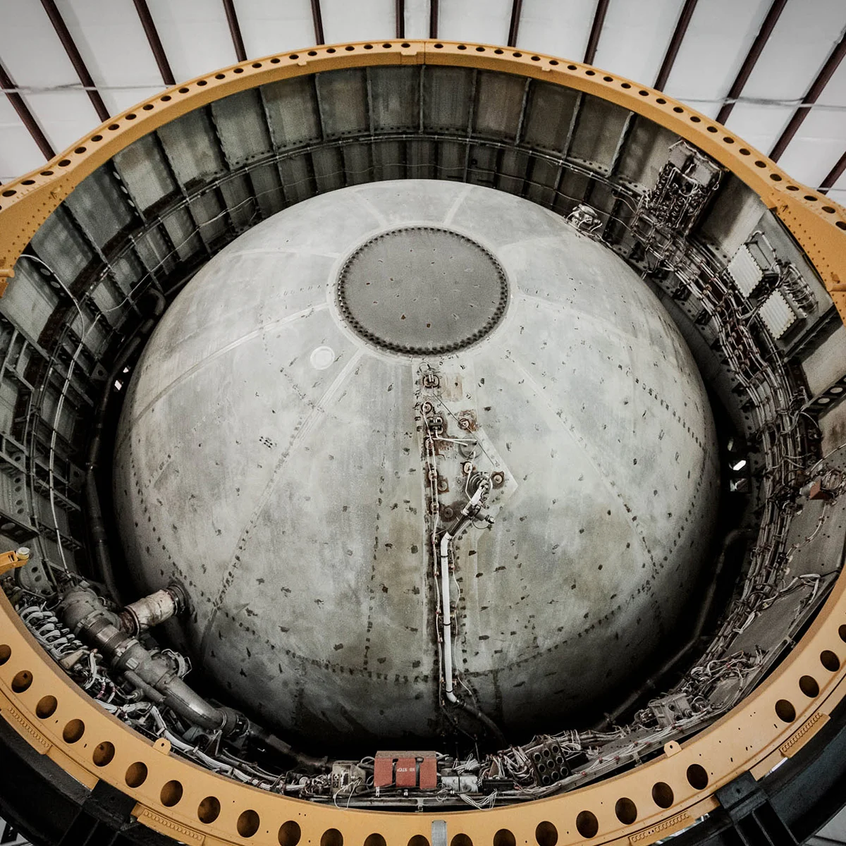 Giant fuel container module in body of rocket at Houston Space Center